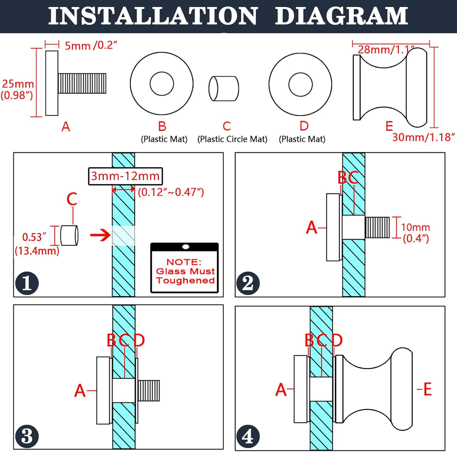 Alise Shower Glass Door Handle,Sliding Shower Doors Knob,Single Side Pull Hardware Replacement Parts for Bathroom Glass Doors,Solid SUS304 Stainless Steel Knobs,Black XLS200DB-B - Black image number 4