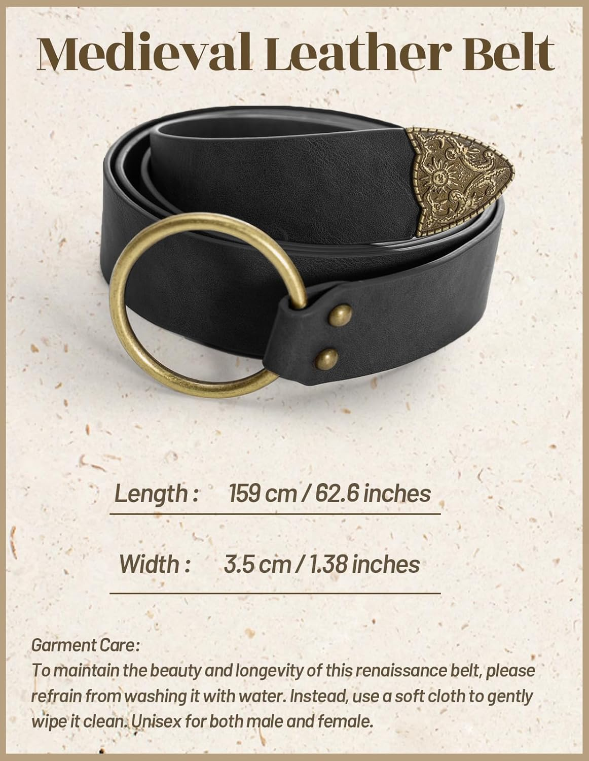 Scarlet Darkness Medieval Leather Belt Renaissance Accessory Pirate Viking Belt - Black image number 6