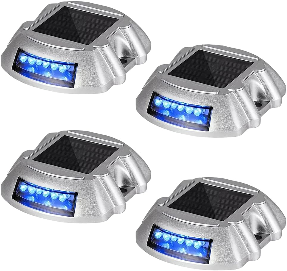 Solar Driveway Lights,12Leds Outdoor Road Step Dock Light,Wireless Deck Lights for Path Garden Walkway,Sidewalk,Steps,Yard,Safety Marker(Blue and Green) (Blue, 2 Pack)