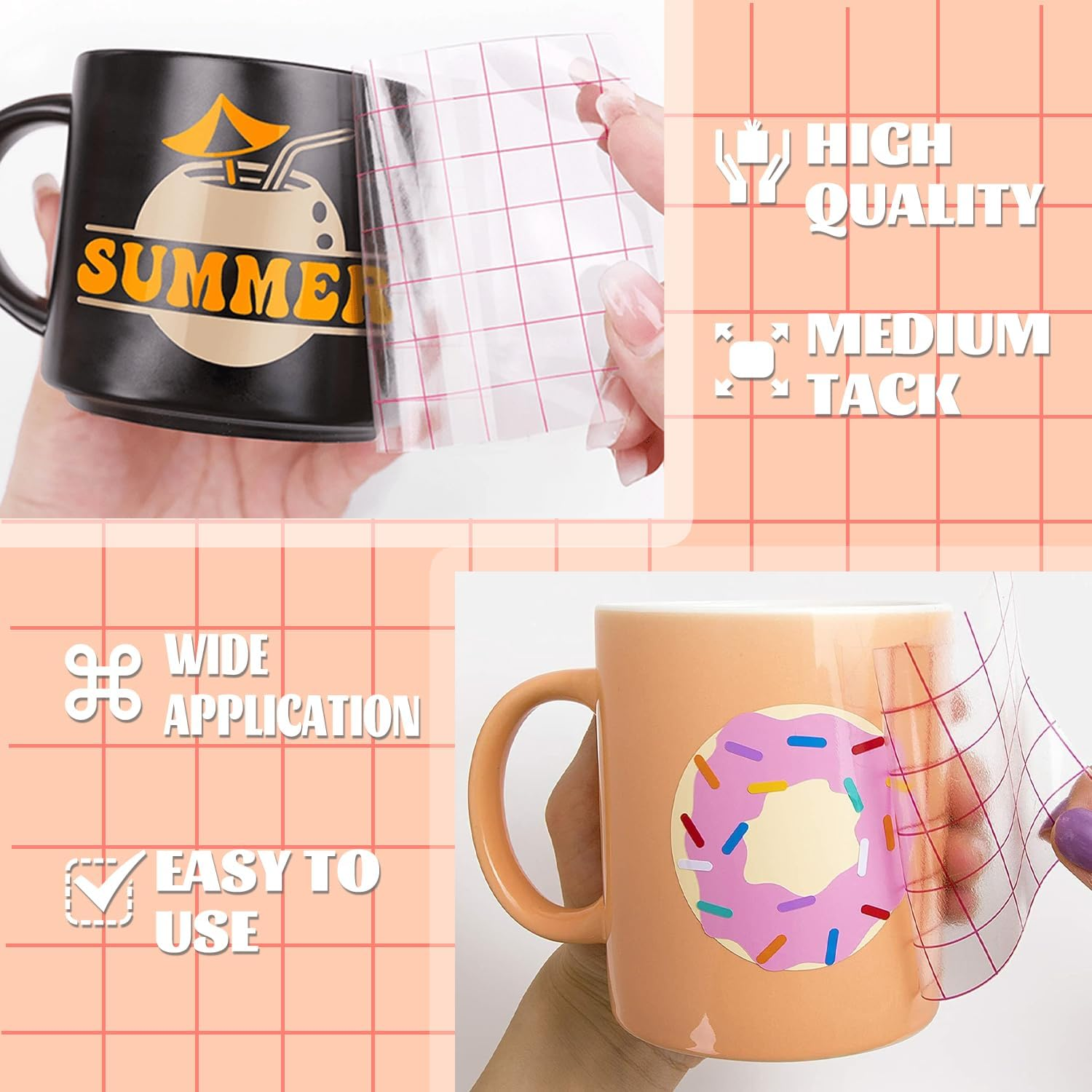 THANMAO Clear Vinyl Transfer Paper Tape Roll 12" X 50 Ft,Red Alignment Grid Clear，Transfer Paper for Cricut Silhouette Cameo Transfer Paper for Adhesive Vinyl/Decals/Signs/Windows/Stickers image number 6