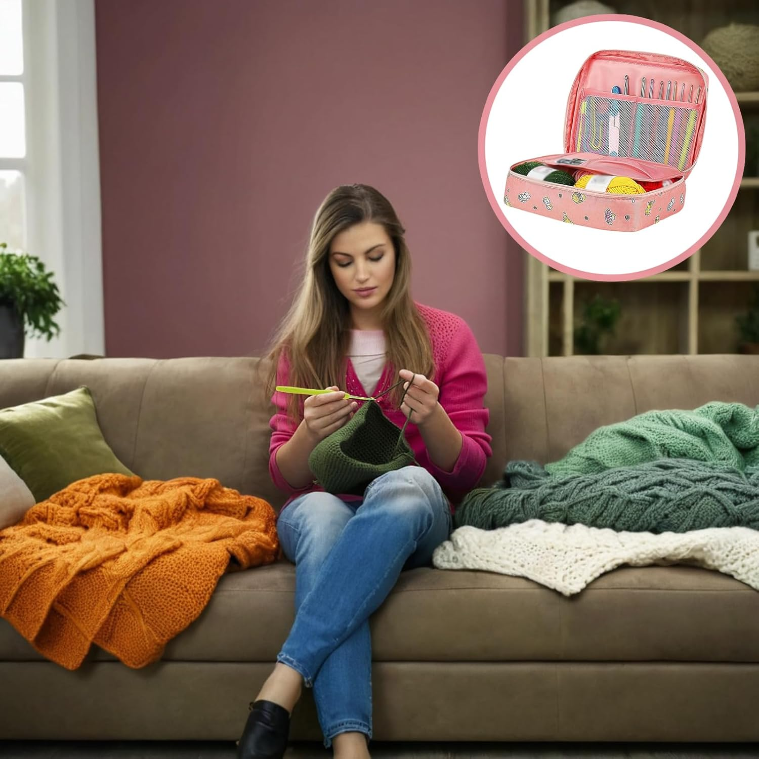 58PCS Complete Adult Beginner Crochet & Knitting Kit: 0.6-6.0Mm Hooks, Yarn, Bag & Accessories Included for Easy Learning & Creative Crafting