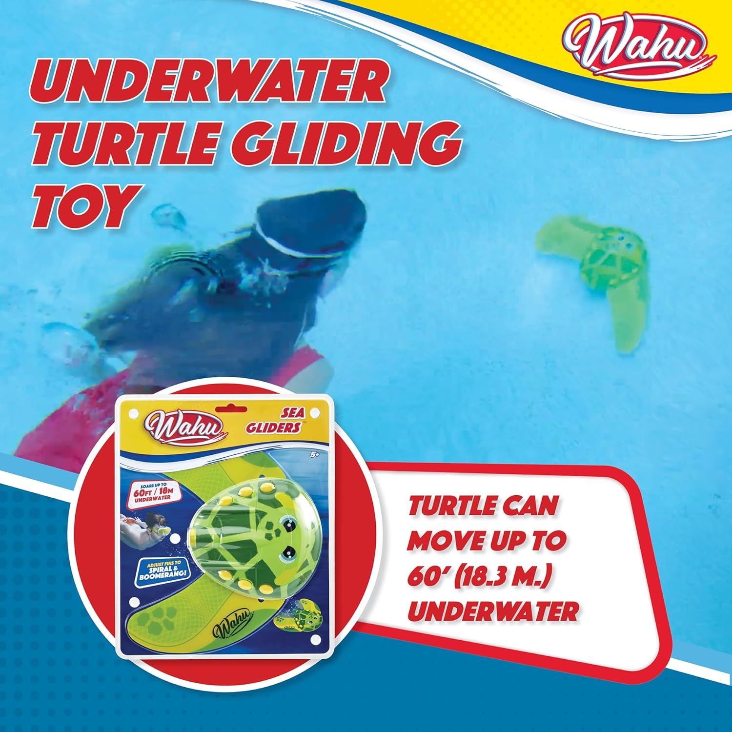WAHU Sea Gliders Turtle - Underwater Pool Toy Glides up to 60 Feet - Self-Propelled Jet with Adjustable Fins to Spiral and Boomerang image number 2