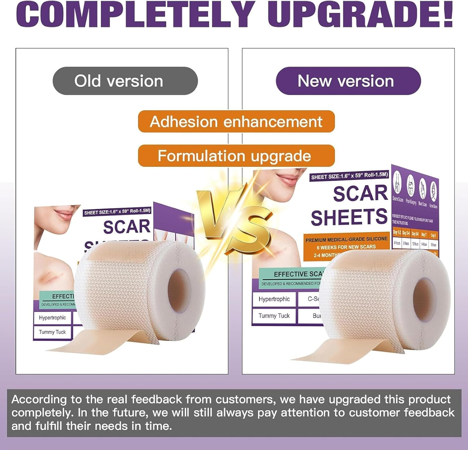 Silicone Scar Sheets, Silicone Scar Tape Strips(4X150Cm), Professional Away Sheets for Surgical Scars, Keloid, C-Section, Burn Et image number 4