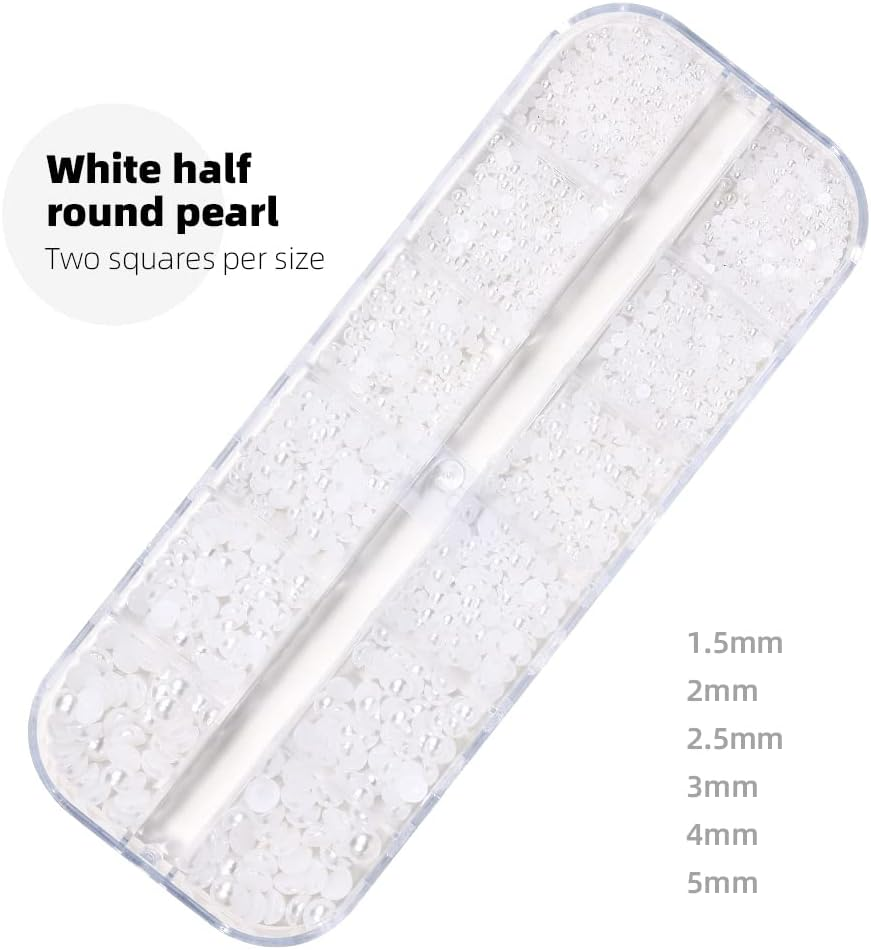 Nail Pearls White Nail Art Pearls Flatback AB Color Nail Pearls for Nail Art DIY Jewelry Pearls for Nails,With Pickup Pen and Tweezer Pearl Nail Gems Nail Art Pearls Mini Decoration Accessories Kit