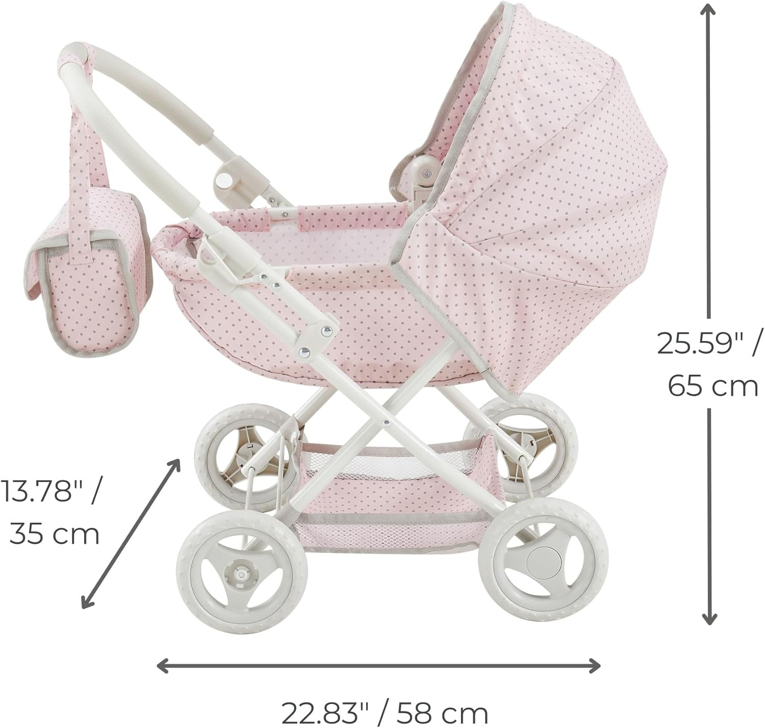 Olivia'S Little World Polka Dot Princess Baby Doll Pram Stroller with Retractable Canopy & Storage, Pink image number 4