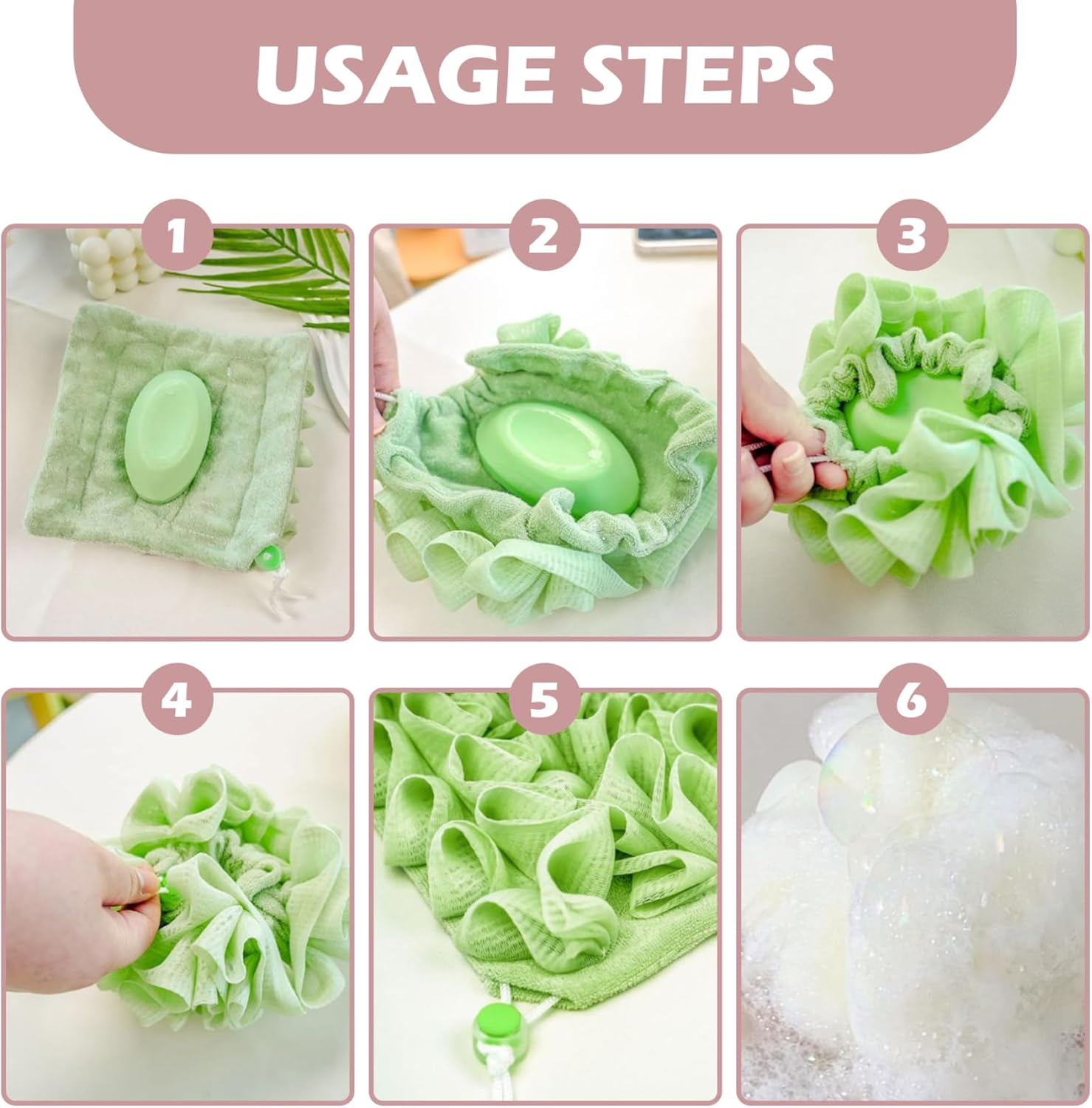 2 in 1 Loofah 2PCS Fine Mesh Shower Loofah and Soap Storage Washcloth Bath Sponge with Drawstring Portable Hanging Body Scrubbe for Exfoliating image number 3