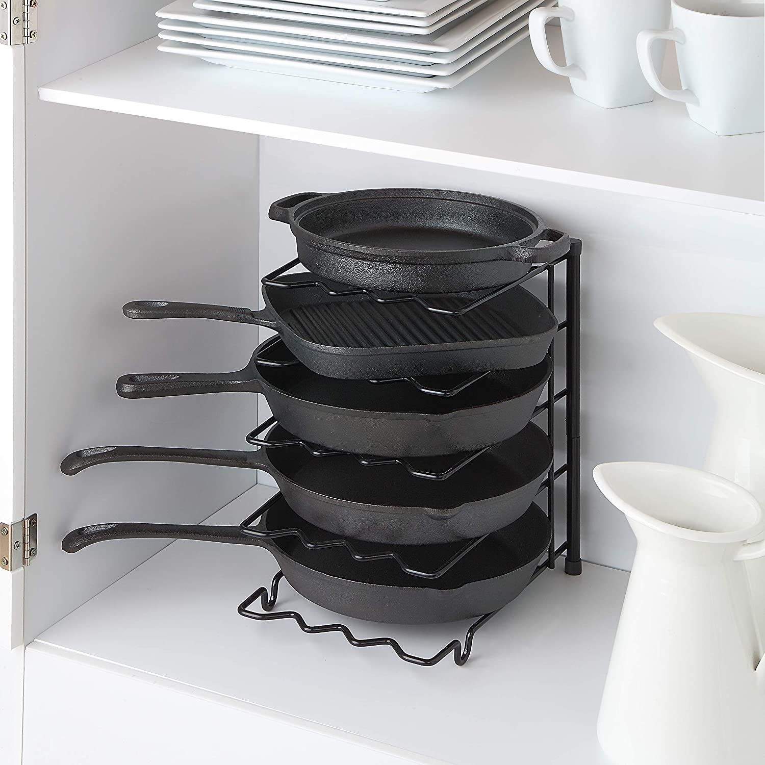 Sunnypoint Metal Heavy Duty Kitchen Countertop Cabinet Pantry Pan, Pot Lid, and Pot Organizer Rack Holder, 9.13 X 10.43 X 13.78 Inch, Black image number 5