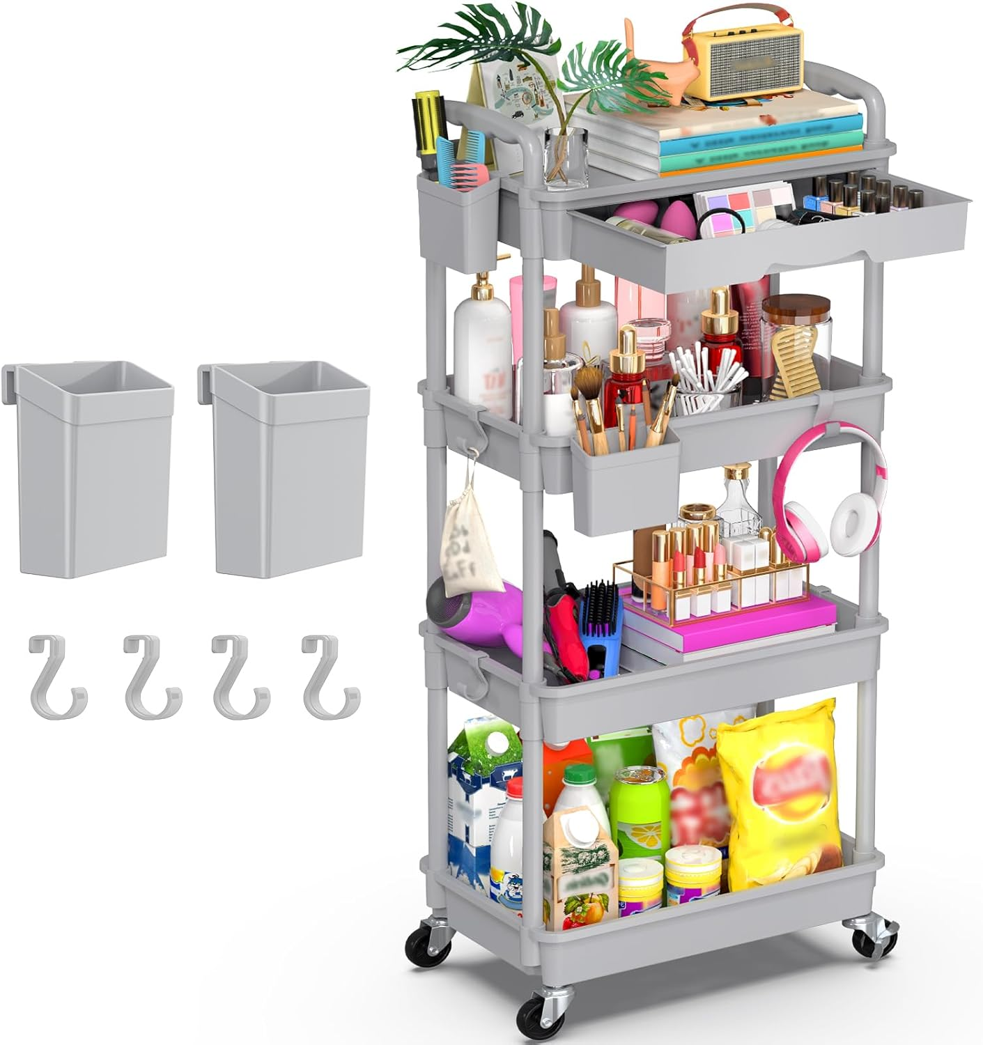 Yeabett 3 Tier Craft Trolley, Storage Trolley on Wheels Utility Cart with Drawer for Kitchen, Bathroom, Office, Living Room, Blue