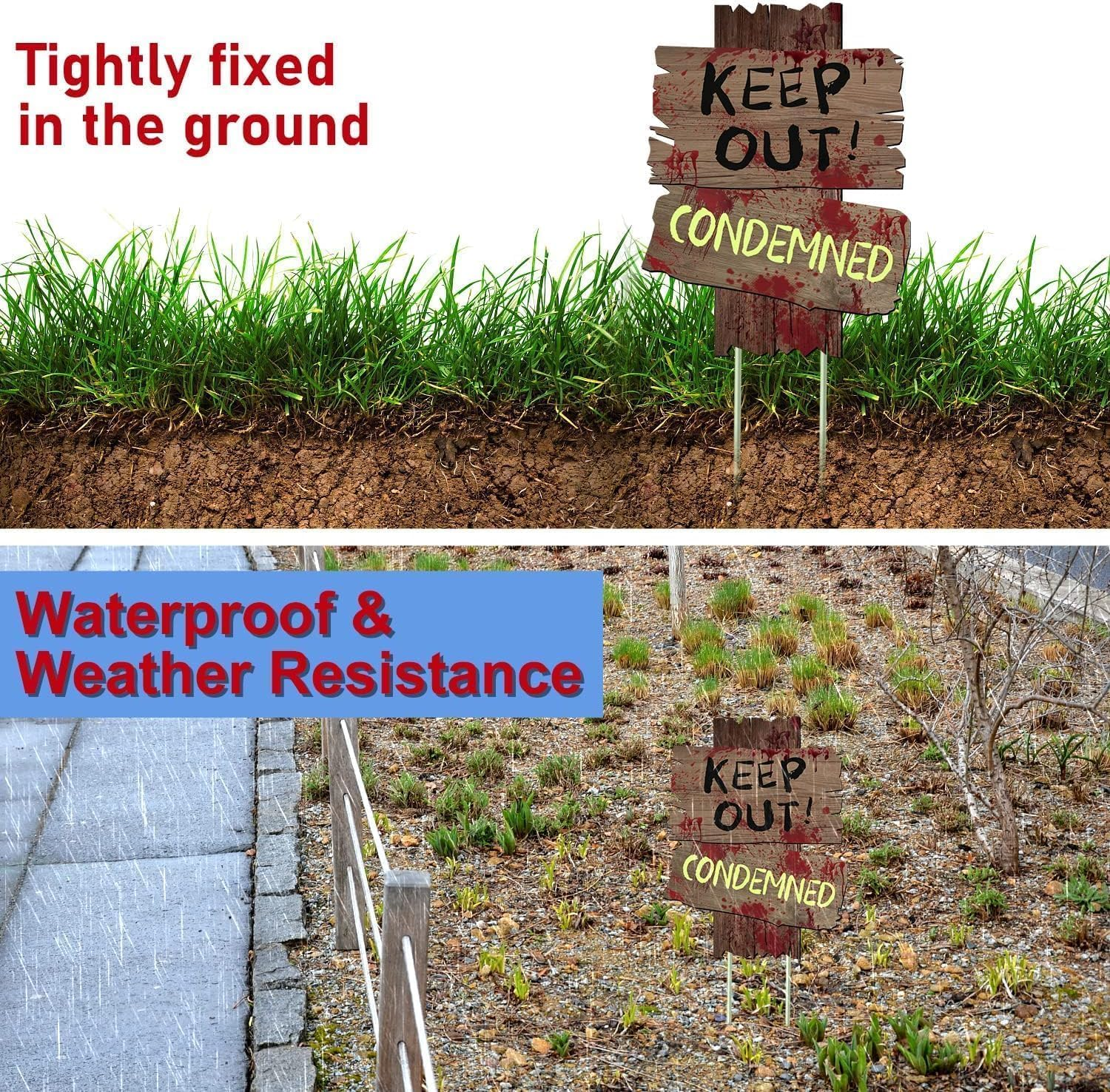 Halloween Decorations Outdoor Beware Yard Signs Stakes Creepy Assorted Warning Sign, Scary Zombie Theme Party Decor Supplies, Halloween Party Decorations, 6 Pieces, 22 X 30 CM (A) image number 2