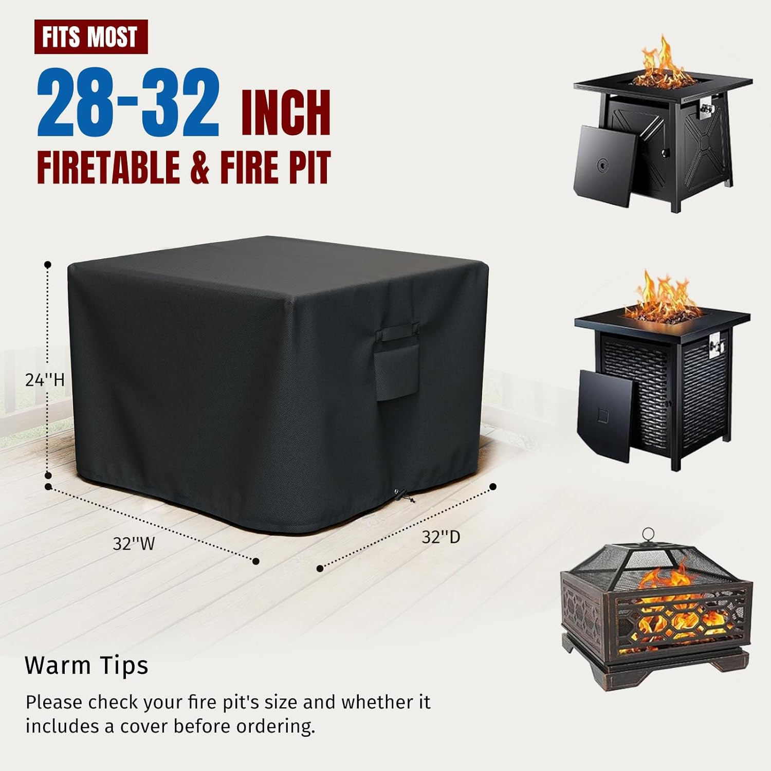 SHINESTAR 32 Inch Fire Pit Cover for TACKLIFE & Endless Summer Outdoor Fire Table, Heavy Duty Waterproof Square Fire Pit Cover for Outdoor Propane Fire Pit Table image number 1