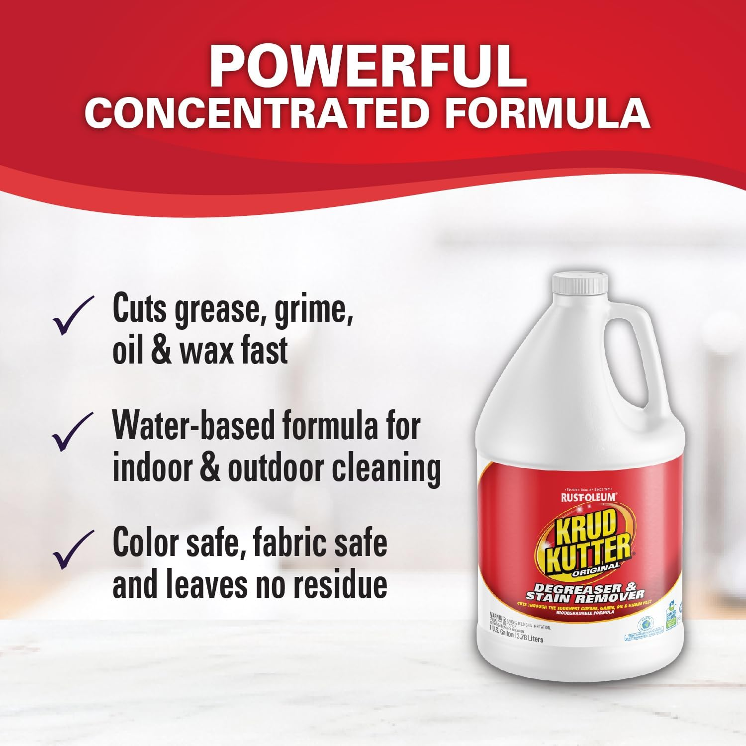 Krud Kutter Original Cleaner & Degreaser &ndash; All-Purpose, Biodegradable Stain Remover for Grease, Grime, Paint, & Tar, Safe for Use on Appliances, Walls, Upholstery & More, 3.78 Litre image number 4