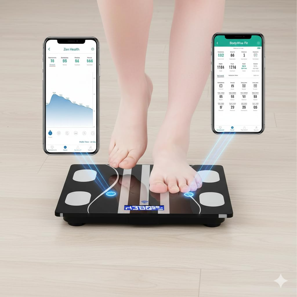 Bluetooth Smart Body Fat Scale &ndash; Digital Bathroom Scale with USB Recharge, Tempered Glass & Large LED Display &ndash; Slim Fitness Scale for Weight Tracking, Health Monitoring & Home Use &ndash; Black image number 6