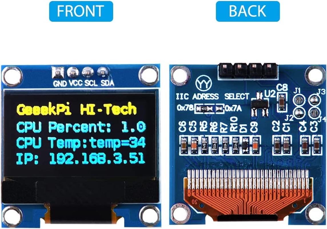 Geeekpi 2Pcs OLED Display Module I2C IIC 128X64 Pixel 0.96 Inch Display Module Yellow Blue Two-Color Display Compatible with Raspberry Pi Arduino 51 Series MCU STM32 R3 and Mega image number 4