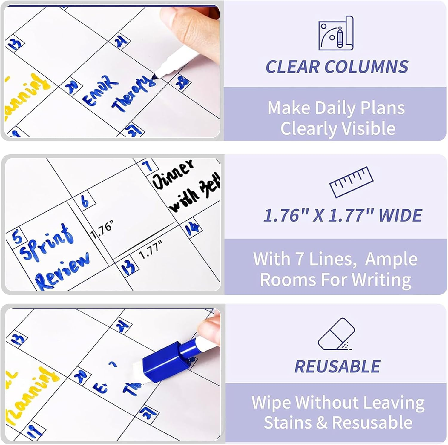 Large 148X87Cm Dry Erase Wall Calendar - Yearly Reusable Planner with Marker, Perfect for Office & Home Organization - Family & Classroom Whiteboard Calendar image number 6