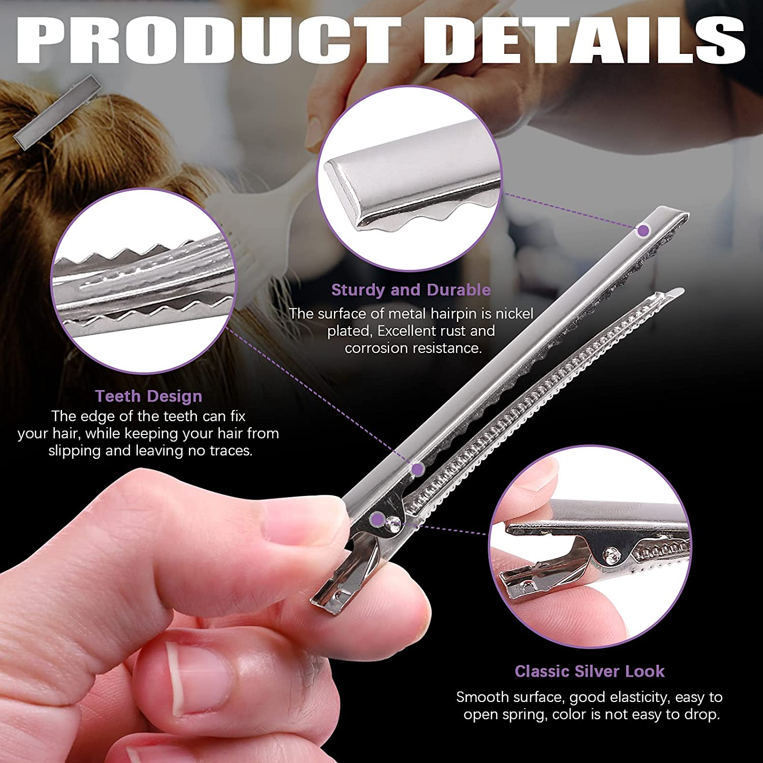 Swpeet 200Pcs 2.6Inch - 6.5Cm Alligator Hair Clips Kit, Perfect for Metal Duck Bill Hair Clips Flat Top Single Prong Hairpins for Hair Styling DIY Accessories image number 3