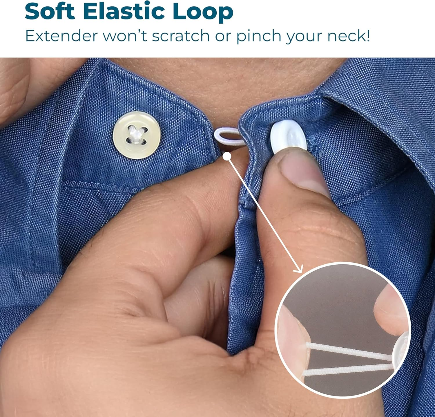 Net Focus Men and Women'S Shirt Collar Extenders - Dress Shirt, Cuff, Vests, Pants, and Neck Button Extender - Soft & Elastic Seamless Blend Design - 3-Pack - White, White (3-Pack), One Size image number 2