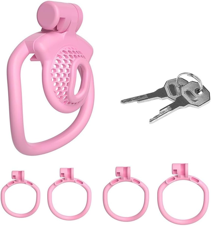Male Chastity Device Cock Cage Flat Chastity Penis Cage with 4 Different Arc Rings and 2 Keys for Men'S Penis Bondage SM Sex Toys (Black, Negative Pole)