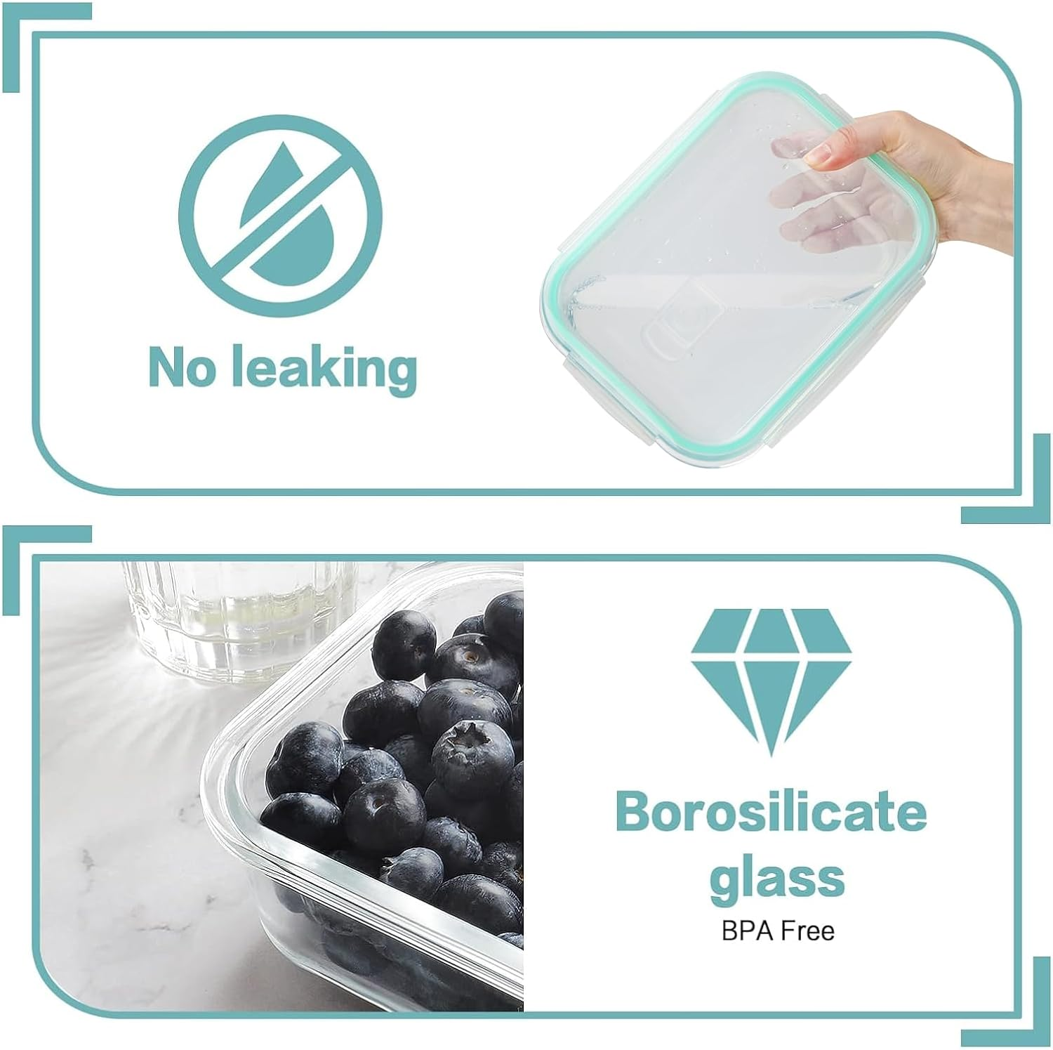 BEWAVE Glass Food Storage Containers with Snap Locking Lids, 4 Pack 1000Ml Meal Prep Container, BPA Free& Leak Proof image number 3