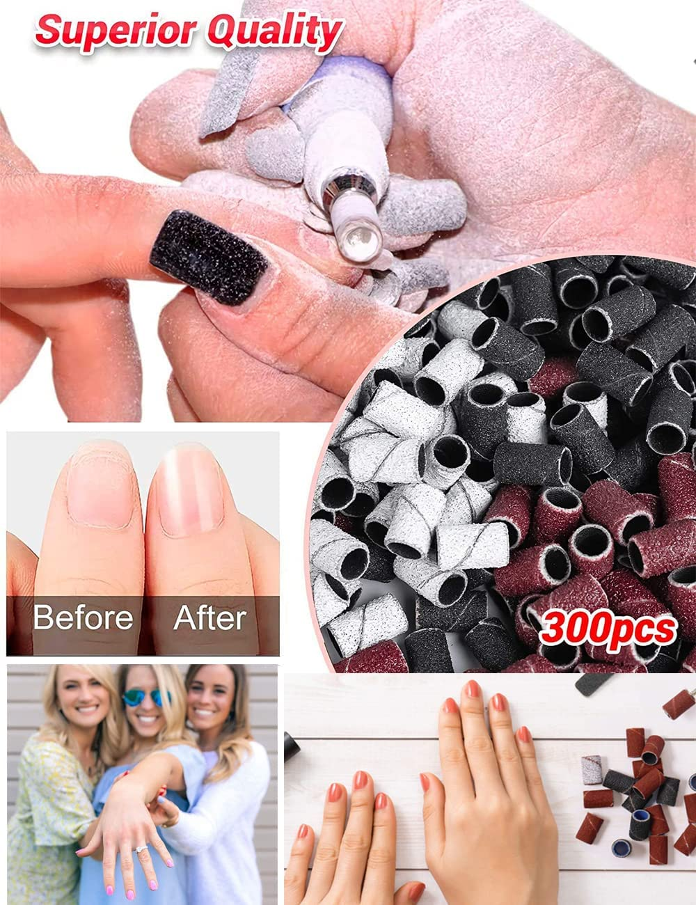 300 Pieces Sanding Bands with Storage Box and 1 Nail Drill Mandrel Bit, Beauties Factory Filing Sand Replacement Pieces for Nail Drill Machine Set, Brown 80#, White 120# and Black 180# Grits (300PCS) image number 3