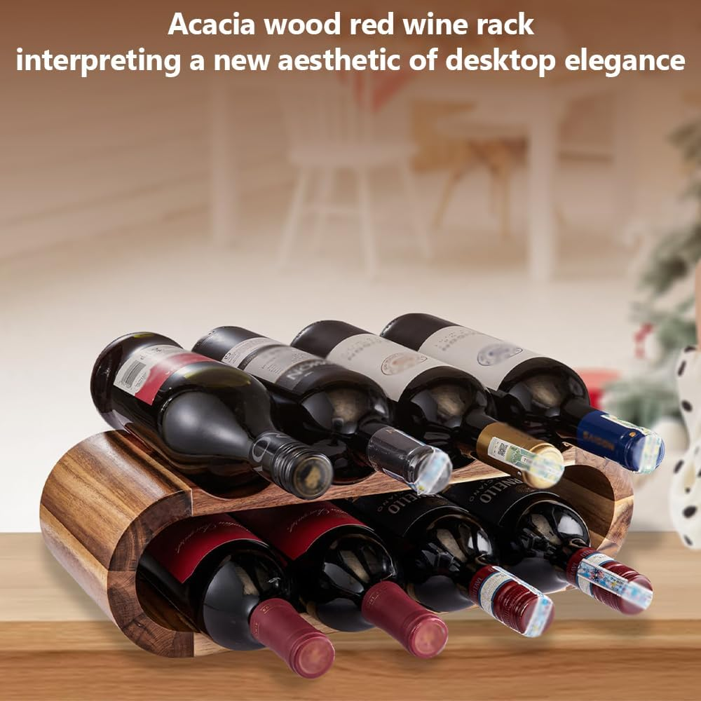 &zwnj;MOTRAIN 2-Tier Acacia Wood Wine Rack, 8 Bottle Countertop Holder, Freestanding Wine Storage for Cabinet, Bar & Pantry | No Assembly Required, Natural Finish Home D&eacute;cor & Gift (Sturdy & Space-Saving) image number 6
