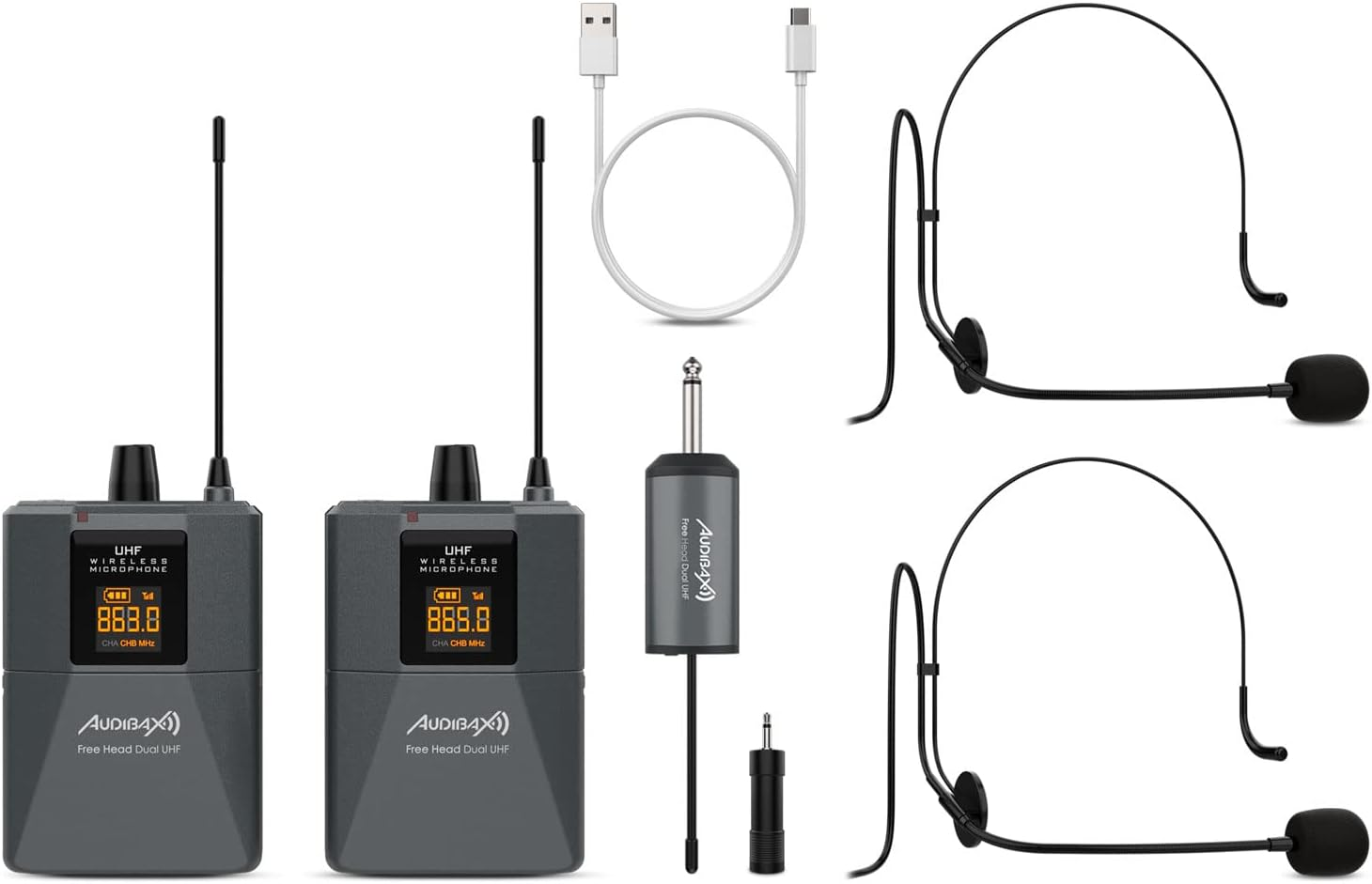 Audibax Missouri Free Head Dual UHF Sistema De Micr&oacute;fono De Diadema Con Receptor Recargable image number 4