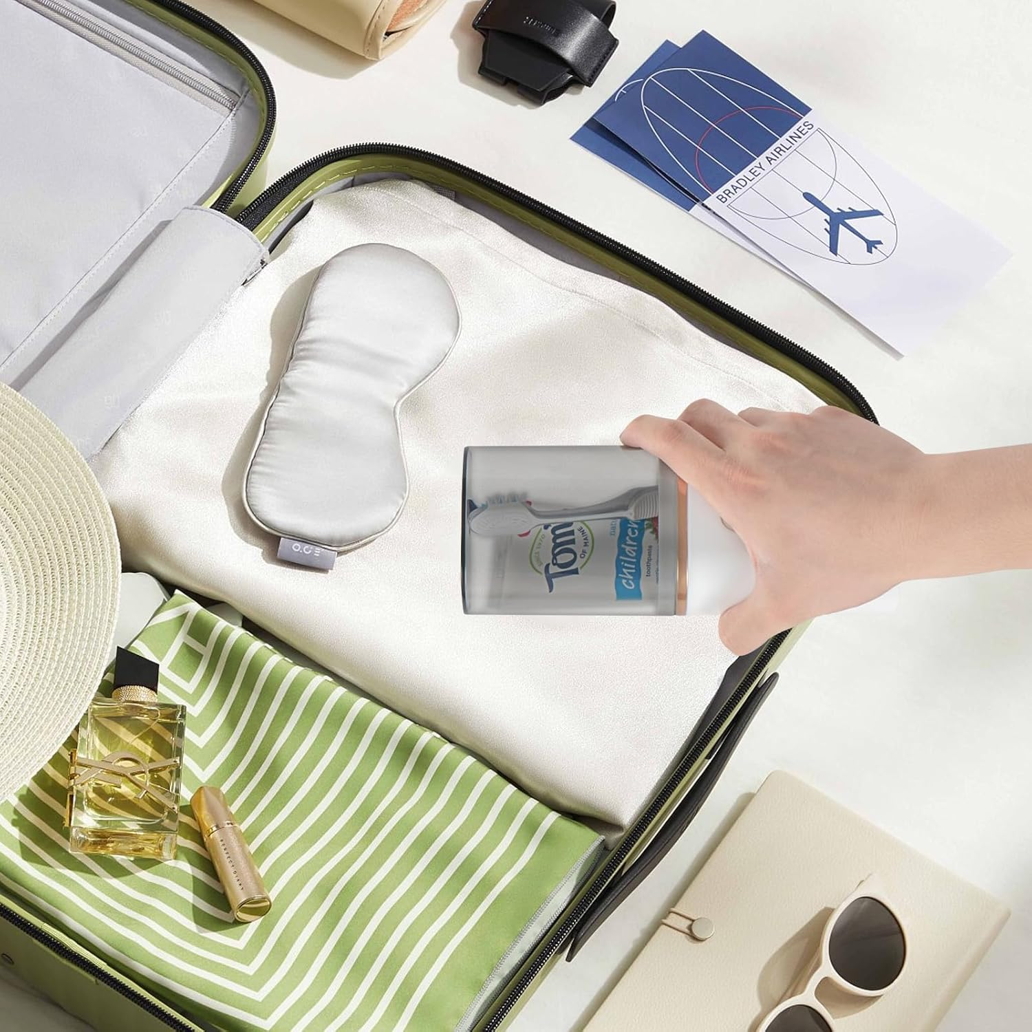 Toothbrush Travel Case, Portable Toothbrush Toothpaste Container with Mouthwash Cup, Wall Mounted Toobrushbrush Holder for Bathroom, Camping, Gym (White) - Green image number 6