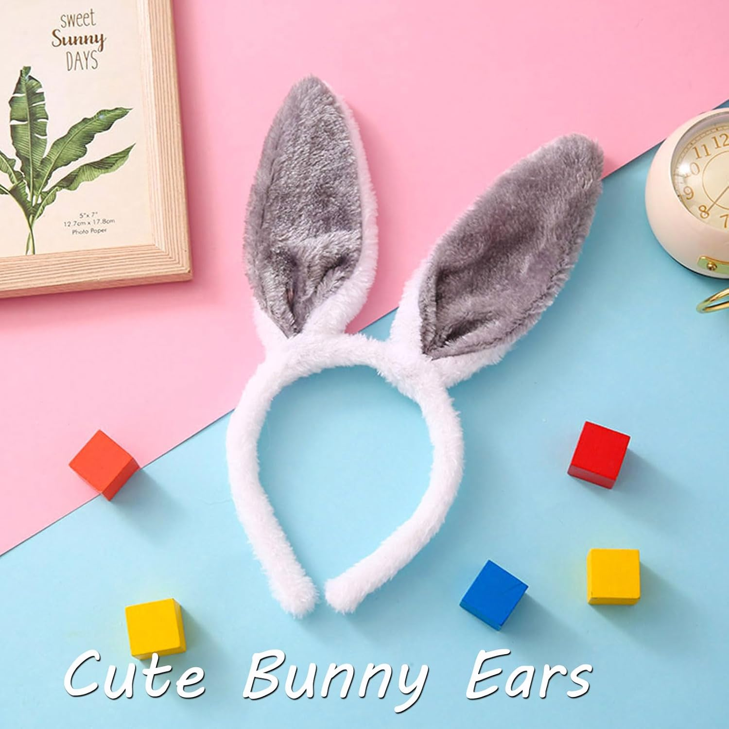 HATOTO Bunny Headband Easter Hair Bands for Women Girls Kids, Cute Plush Rabbit Ears Hair Accessories Non Slip Headbands Easter Day Party Decoration Supplies - 4. Grey image number 1