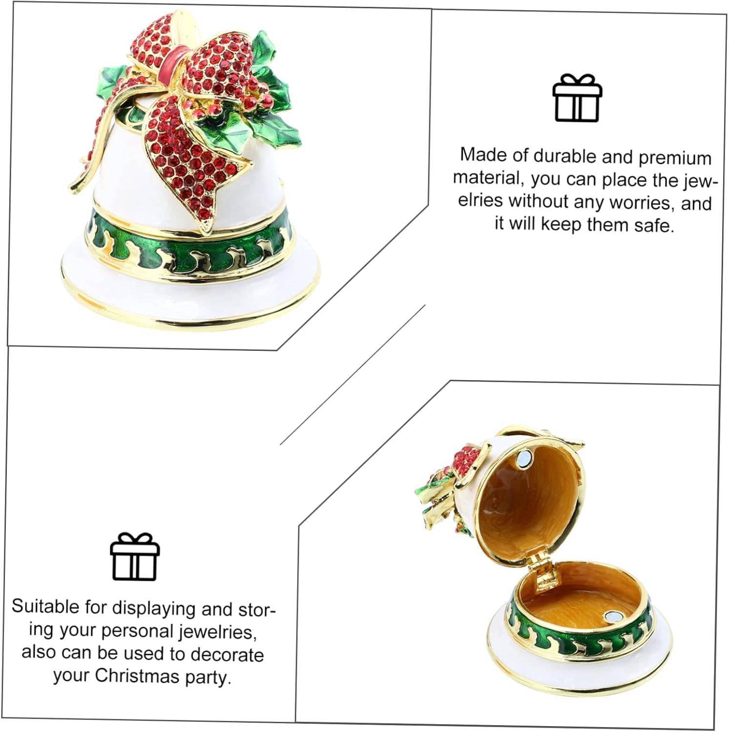 Christmas Bell Jewelry Box Alloy Craft Storage Box Xmas Adornment for Christmas Decorations image number 4