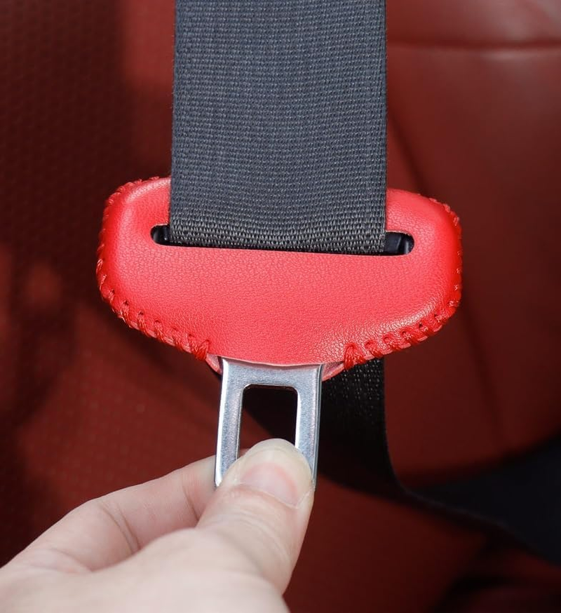 Universal Car Seat Belt Buckle Cover Leather Seatbelt Clip Protector Decoration Accessories for Most Vehicles (Red, 2PCS) image number 3