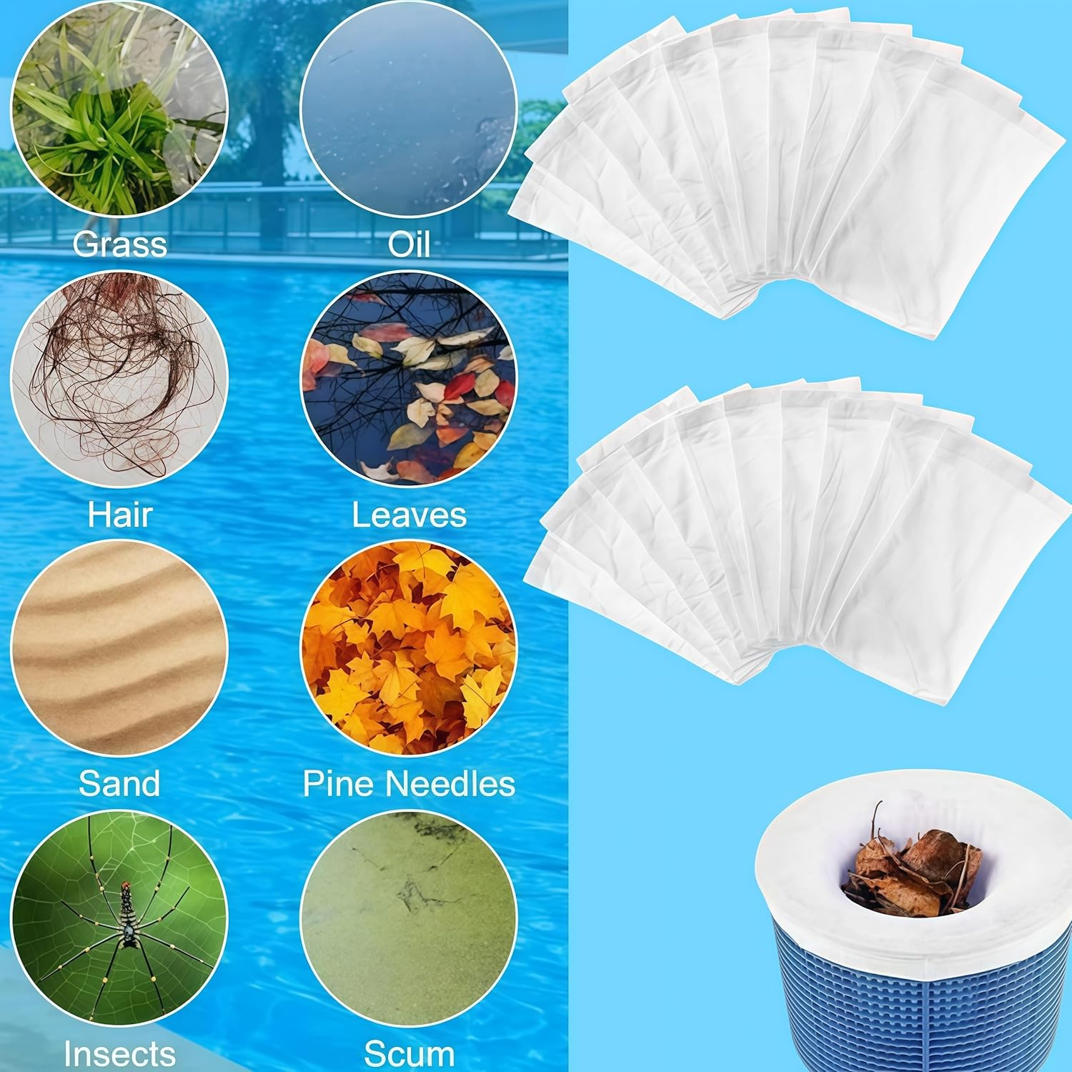 20Pcs Reusable Pool Skimmer Socks,Ultra Fine Mesh Filter Sock Net,The Durable Filter Socks Nets Clean Debris and Leaves To image number 2