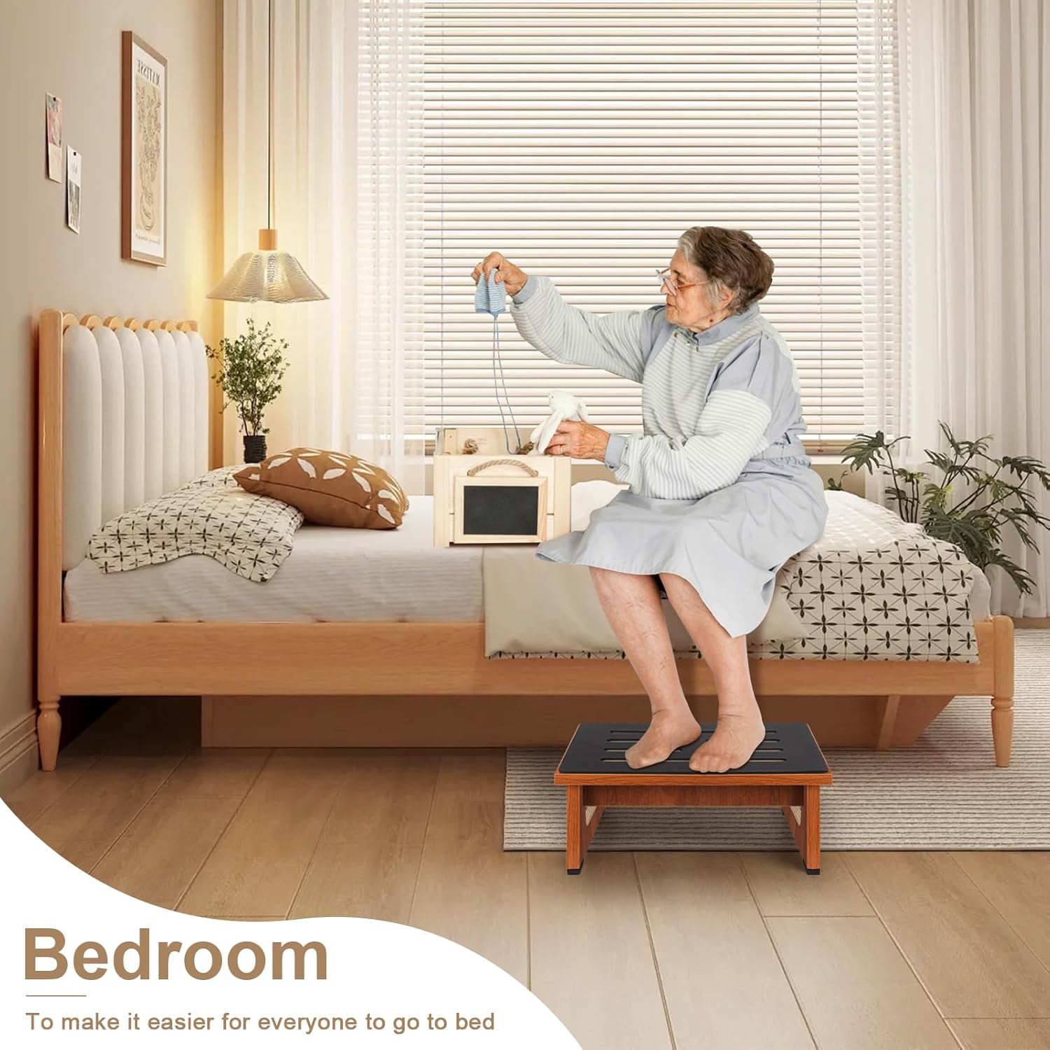 Raylove One Step Stool for Adults & Seniors with Non-Slip Rubber Stepping Surface, Indoor/Outdoor Platform Step,450 Ib Portable Single Wooden Riser Bathroom, Kitchen,Bedside image number 6