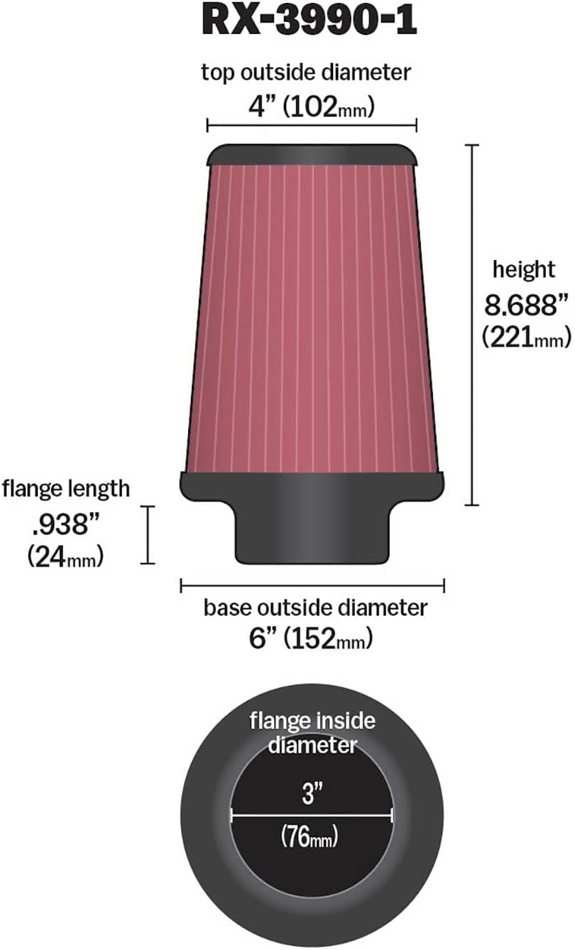 K&N RX-3990-1 round Tapered X-Stream Clamp-On Air Filter
