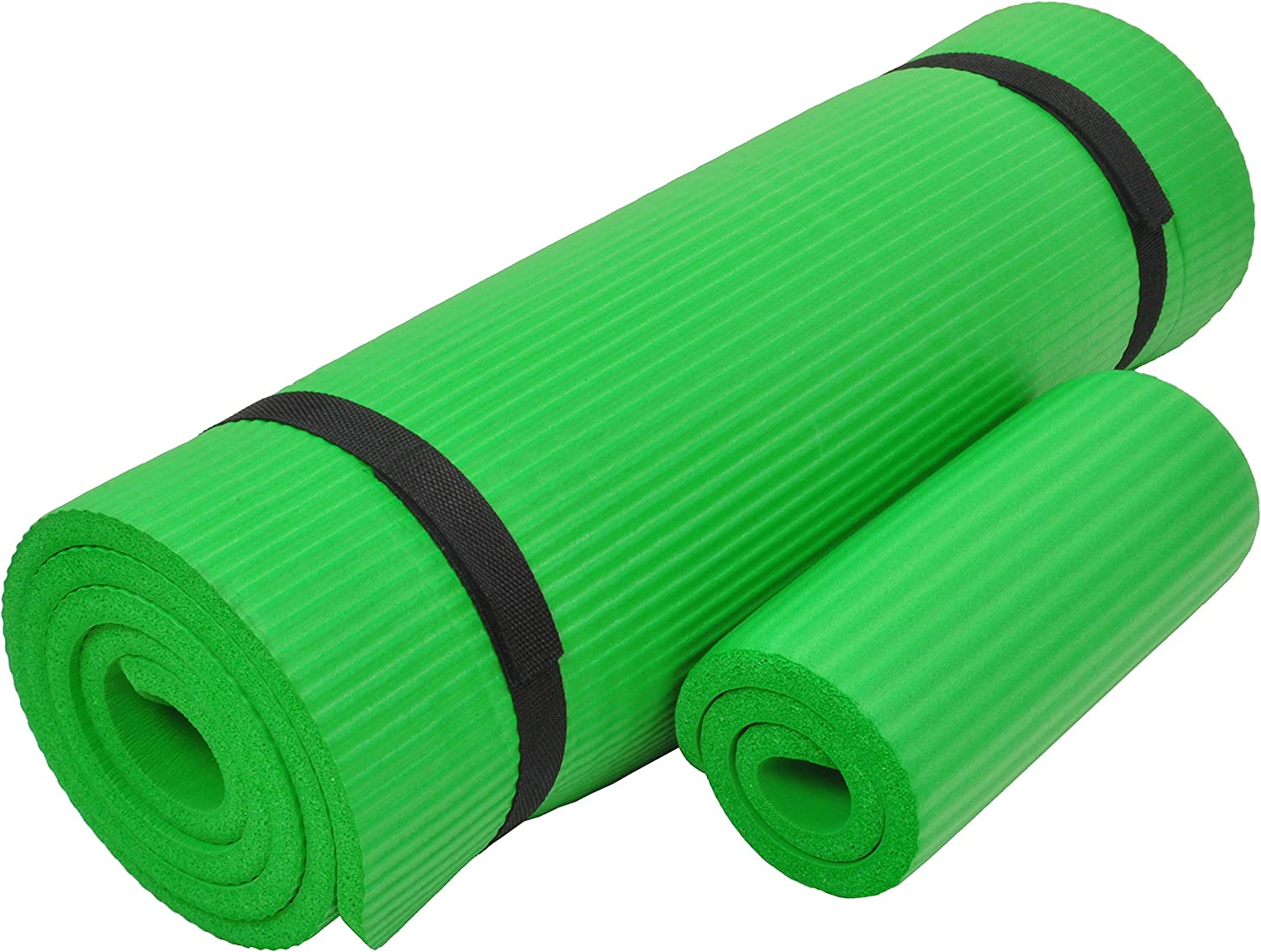 Signature Fitness 1/2-Inch Extra Thick High Density Anti-Tear Exercise Yoga Mat with Knee Pad and Carrying Strap, Multiple Colors