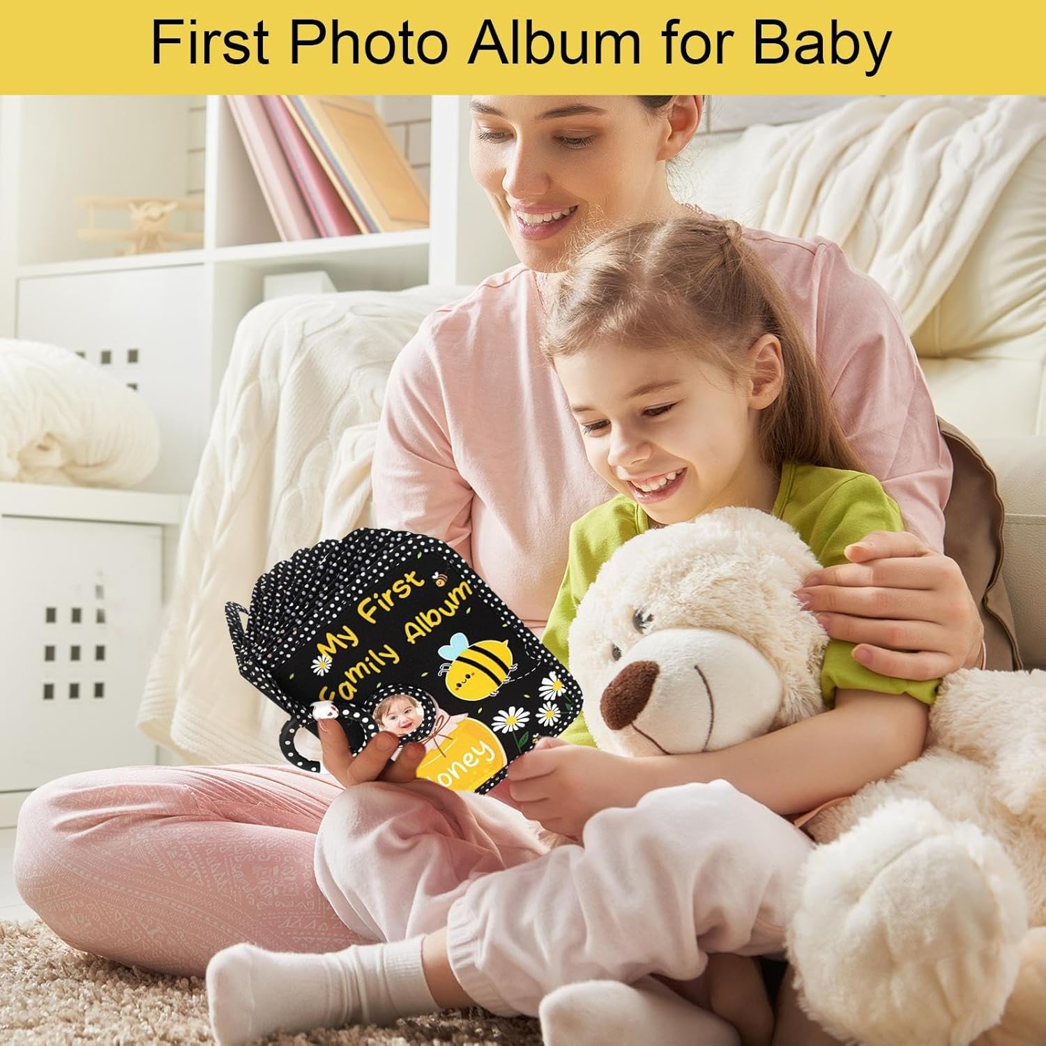 Baby Album - Baby Photo Book First Album,Soft Cloth Book Hold 4X6 Pictures Scrapbook for Wedding Mom Family Birthday Keepsake