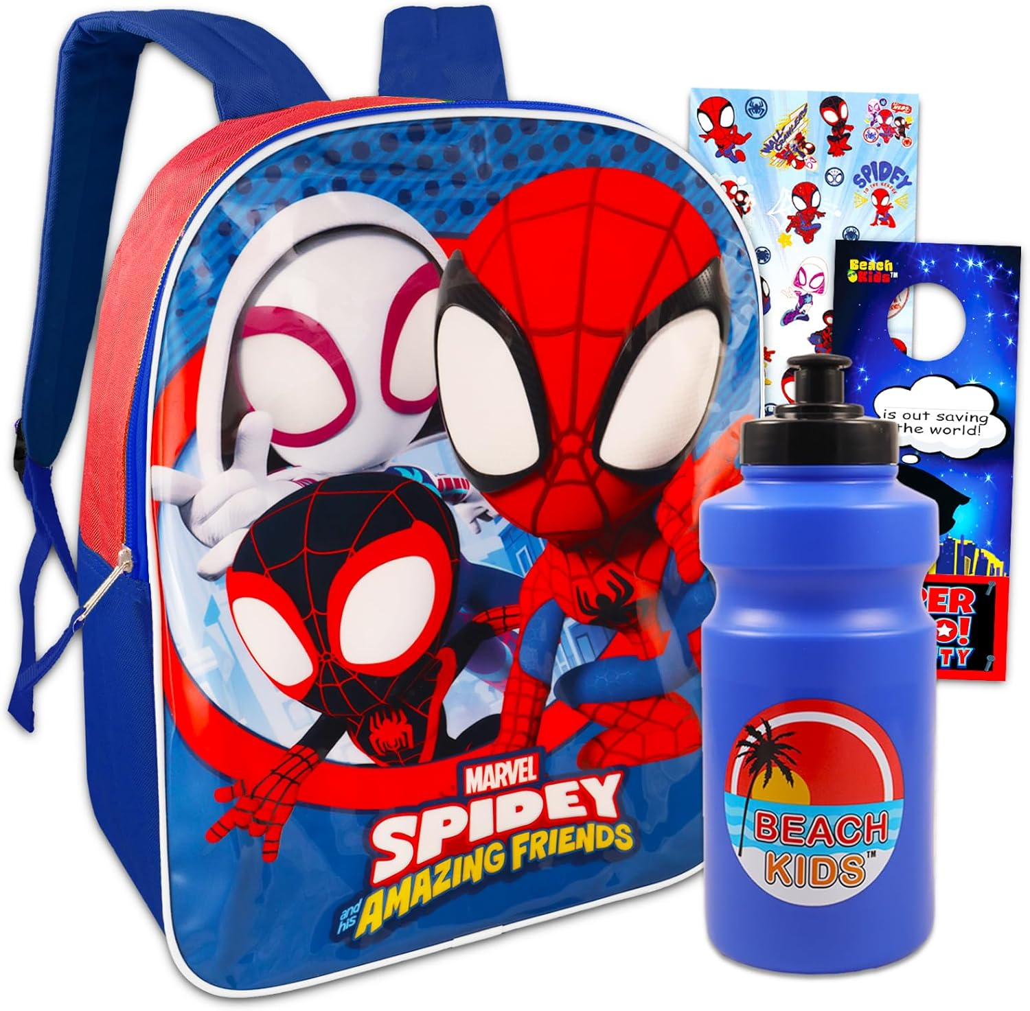 Spidey and His Amazing Friends 15" Backpack - Bundle with 15" Spiderman Backpack for Boys, Water Bottle, More | Spidey Backpack for Boys and Girls, Marvel School Bag, Spiderman School Supplies,