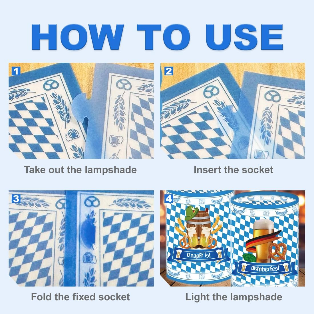 OUDQFCJ 8 Lantern Oktoberfest Table Decoration Set, Bavarian Decoration, Suitable for Tea Lights or Candles (Blue)