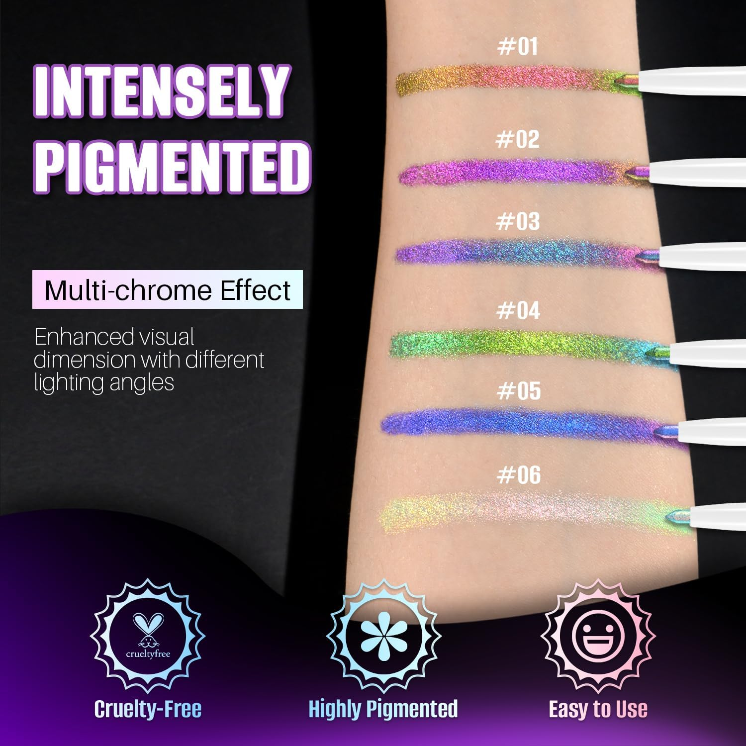 CHARMACY Chameleon Eyeliner Gel Pen, Color Changing Eyeliner, Long-Lasting, Waterproof & Smudge-Proof Formula, Metallic & Shimmer Shades for Creative Makeup, Easy Application #04 - 02 image number 2