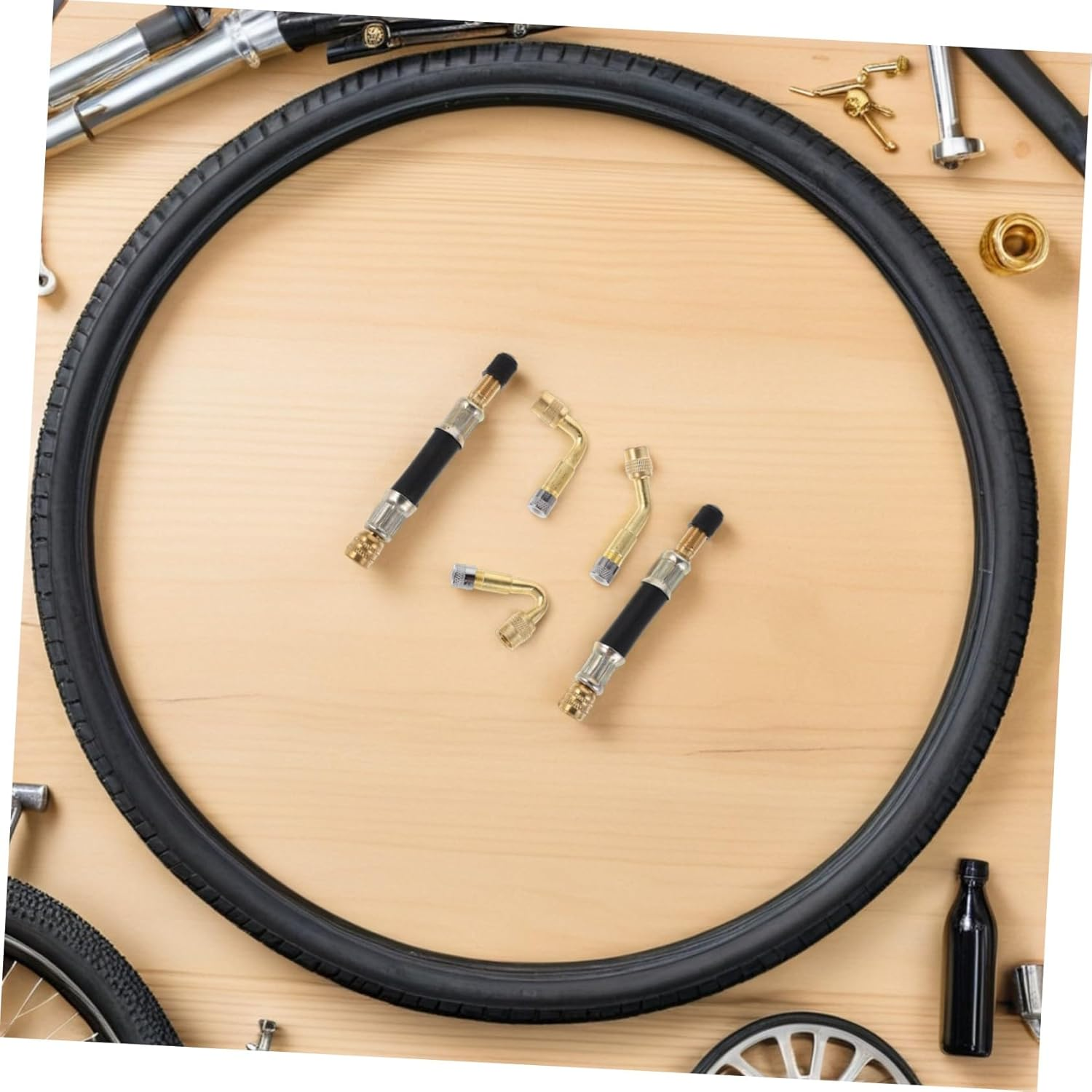 UKCOCO Metal Bike Tire Inflator Adapter with Leakproof Valve Extension Rod Pump Nozzle Kit for Road Bikes Scooters Tubeless Tires Easy Quick Assembly and Extended Reach for Reach image number 1