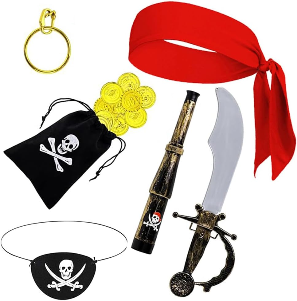 7 PCS Pirate Costume Accessories,Pirate Accessory Set for Halloween Parties or Role-Playing,Cosplay Accessories image number 4