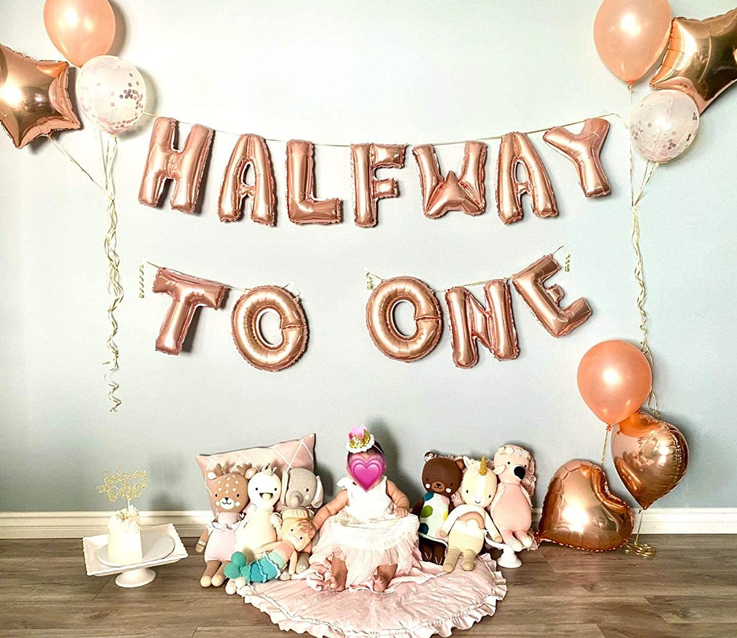 15 PCS Jevenis Rose Gold Half Way to One Banner Half Way to One Decorations for Girl 1/2 Birthday Decorations