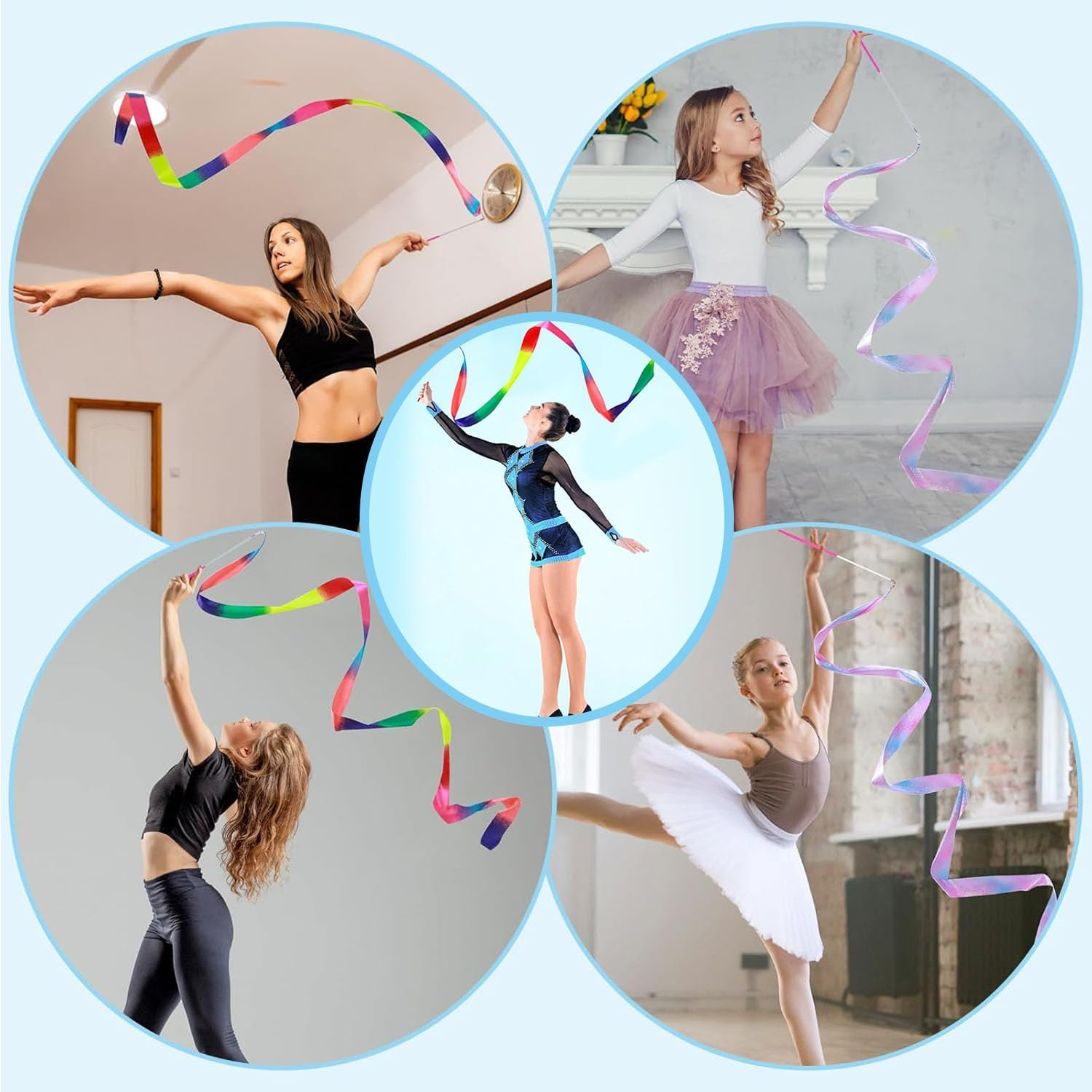 Paifeancodill Ribbons for Gymnastics, 16 Pcs Dance Ribbons Streamers, Sparkling Dance Ribbon Twirling Ribbon with Ribbon Dancer Wand ​For Kids Girls Adults Artistic Dancing Training Party Favor image number 1