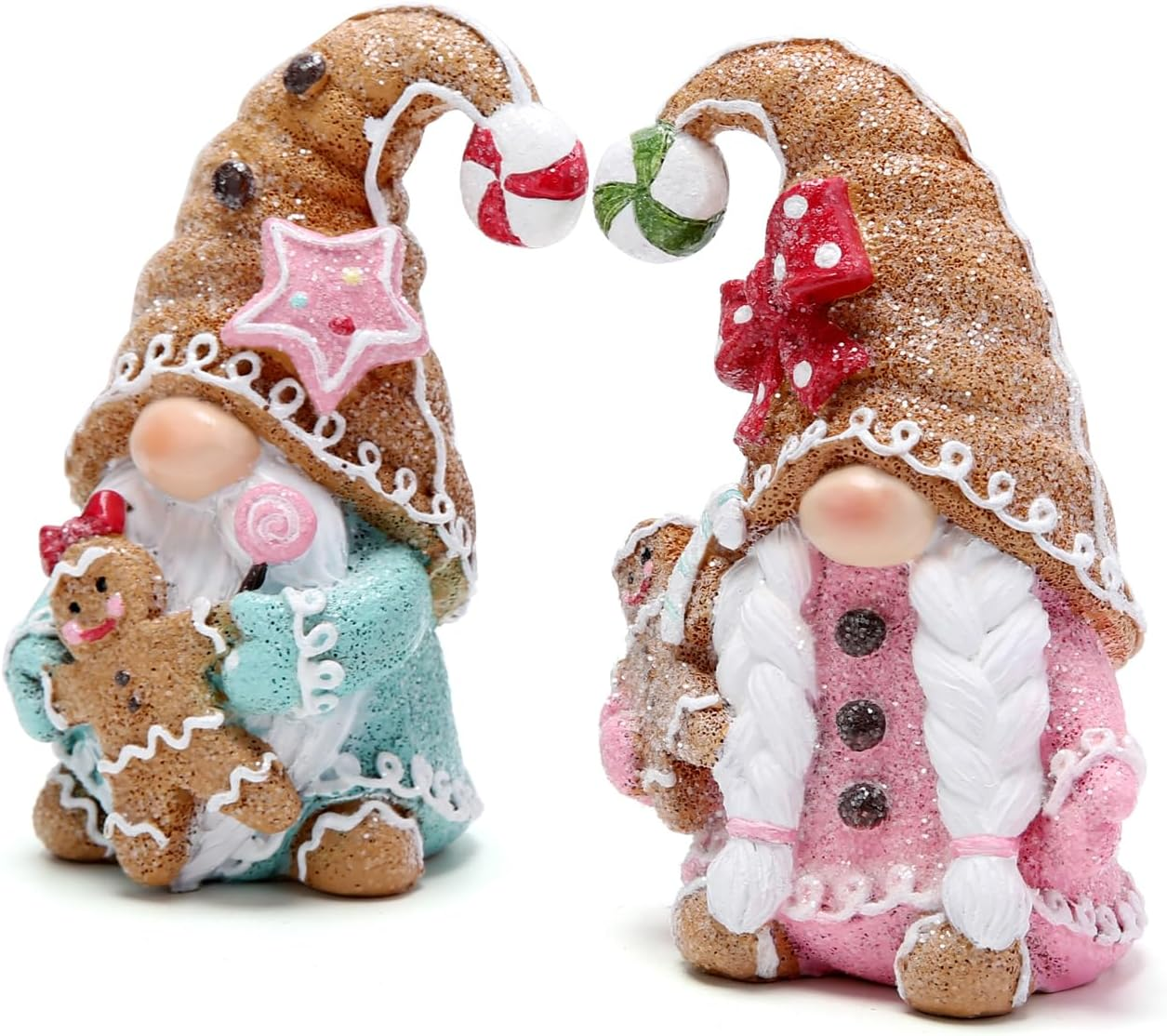 Hodao 2 PCS Christmas Gingerbread Man Gnomes Decorations Xmas Swedish Tomte Gnomes Figurines Decor Handmade Gingerbread Man Elves for Xmas Gift - Christmas Party Home Decor (Multicolor) image number 2
