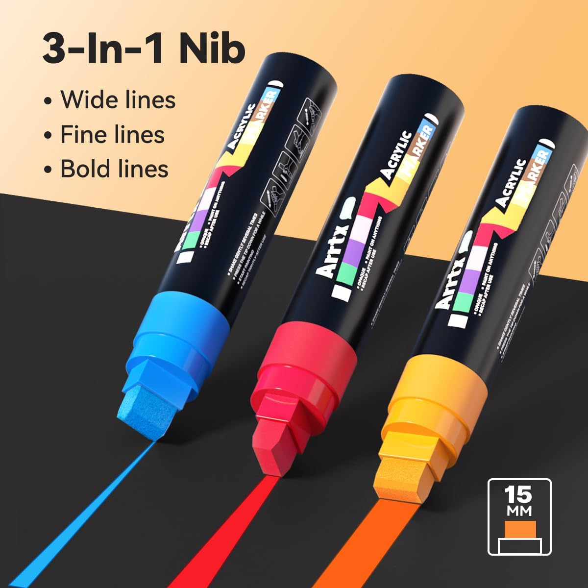 Arrtx Acrylic Jumbo Markers 15Mm Jumbo Felt Tip, 10 Acrylic Paint Pens for Rock Painting, Stone, Glass, Easter Egg, Wood and Fabric Painting-Acrylic Markers DIY Crafts Making Art Supplies image number 2