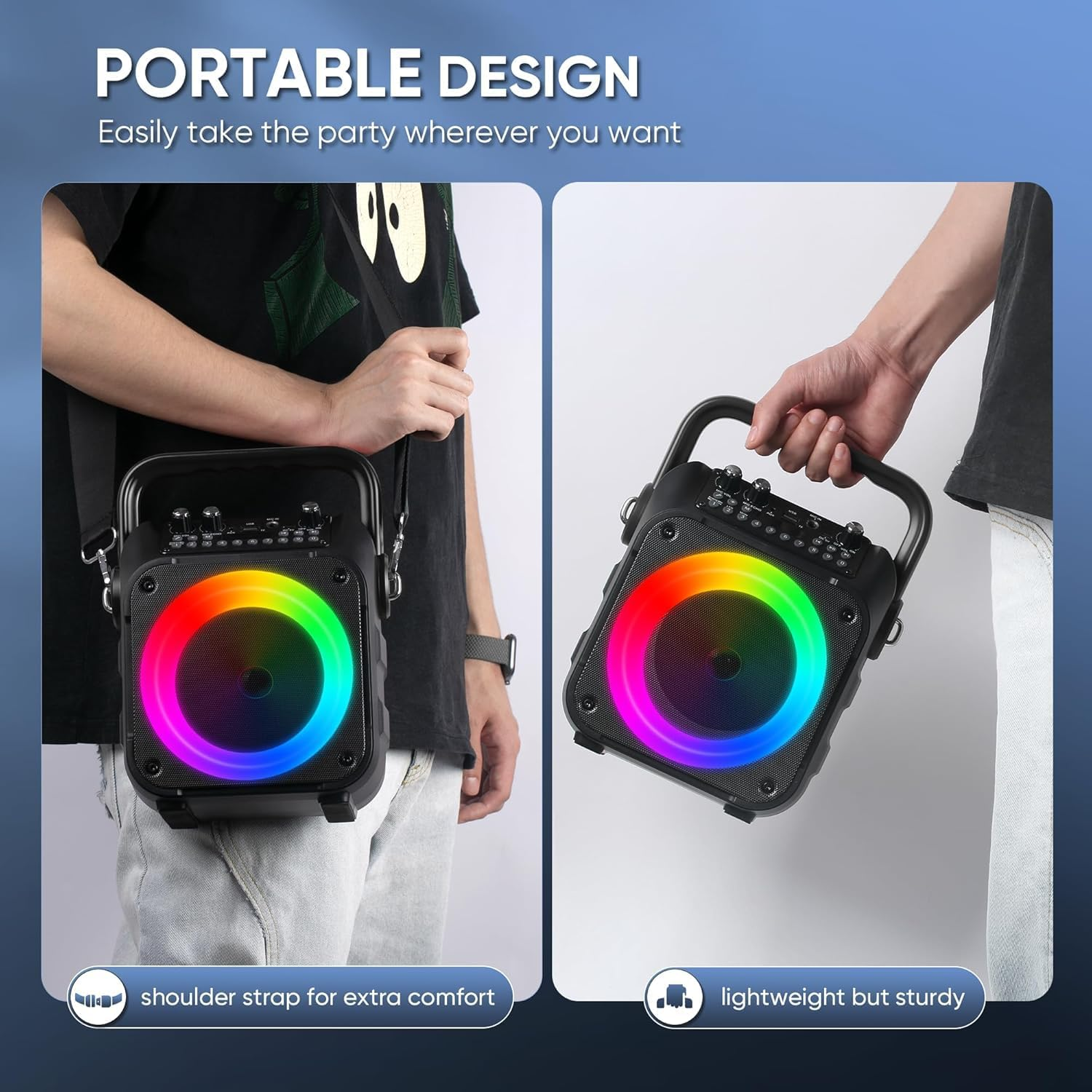 Karaoke Machine with 2 Wireless Microphones, Portable Bluetooth Speaker for Adults & Kids with Lights, Karaoke Microphone with PA System Supports Usb/Tf/Rec/Fm/Aux,Christmas Birthday Gifts for Party image number 6