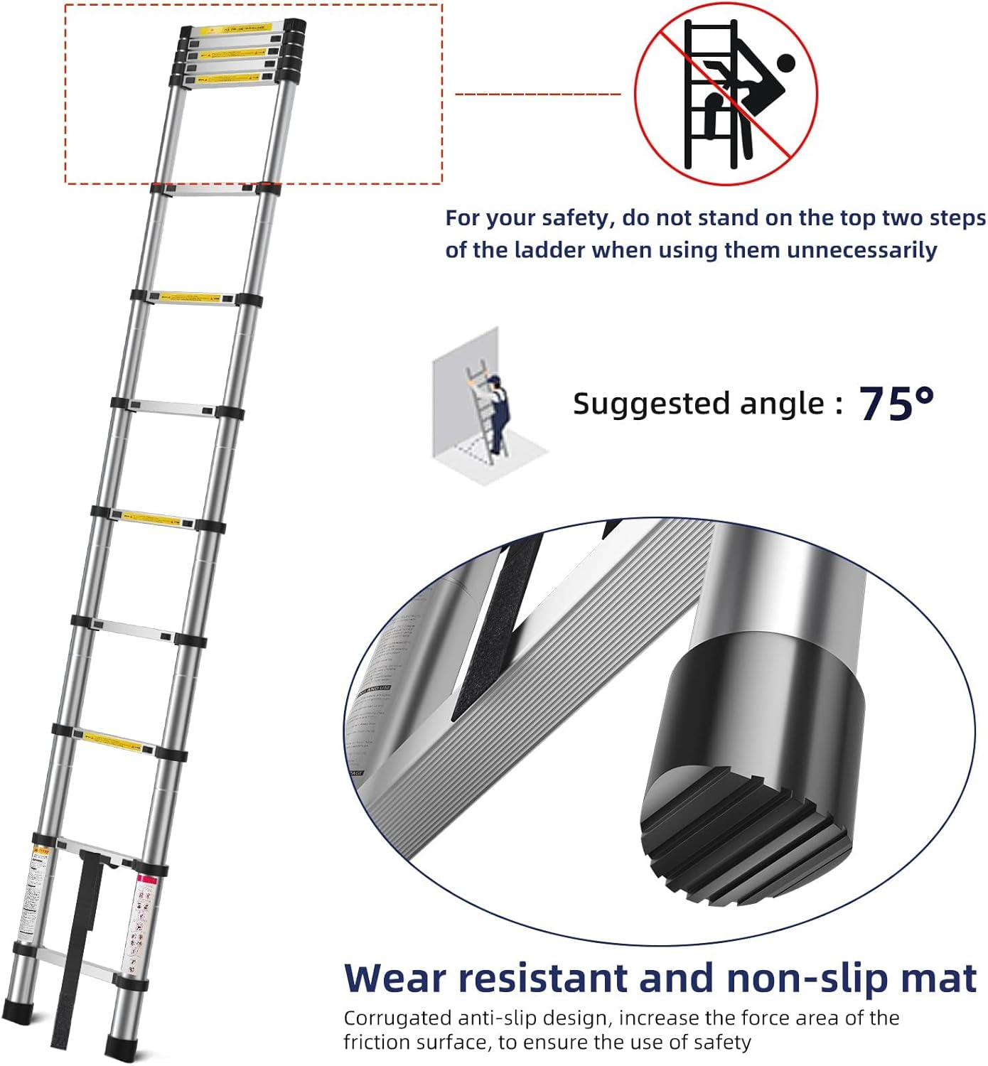 3.8M/12.5FT Telescoping Ladder- Multi-Purpose Aluminum Extension Ladder Adjustable Compact Ladder for Household, RV, Outdoor, 150Kg Max Capacity image number 1