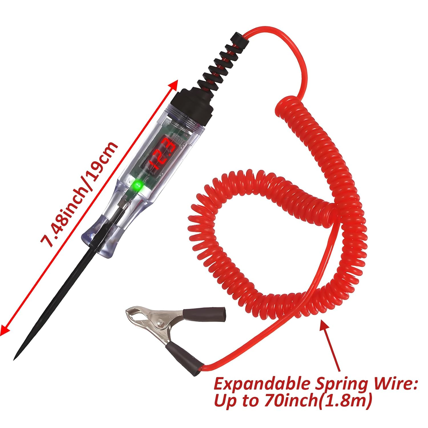 Yeanifeana Digital LED Circuit Tester, 3-90V Automotive Test Light with Voltage Display, Bidirectional Electrical Tester with Long Probe for Cars, Trucks & RV Fuse Testing image number 6