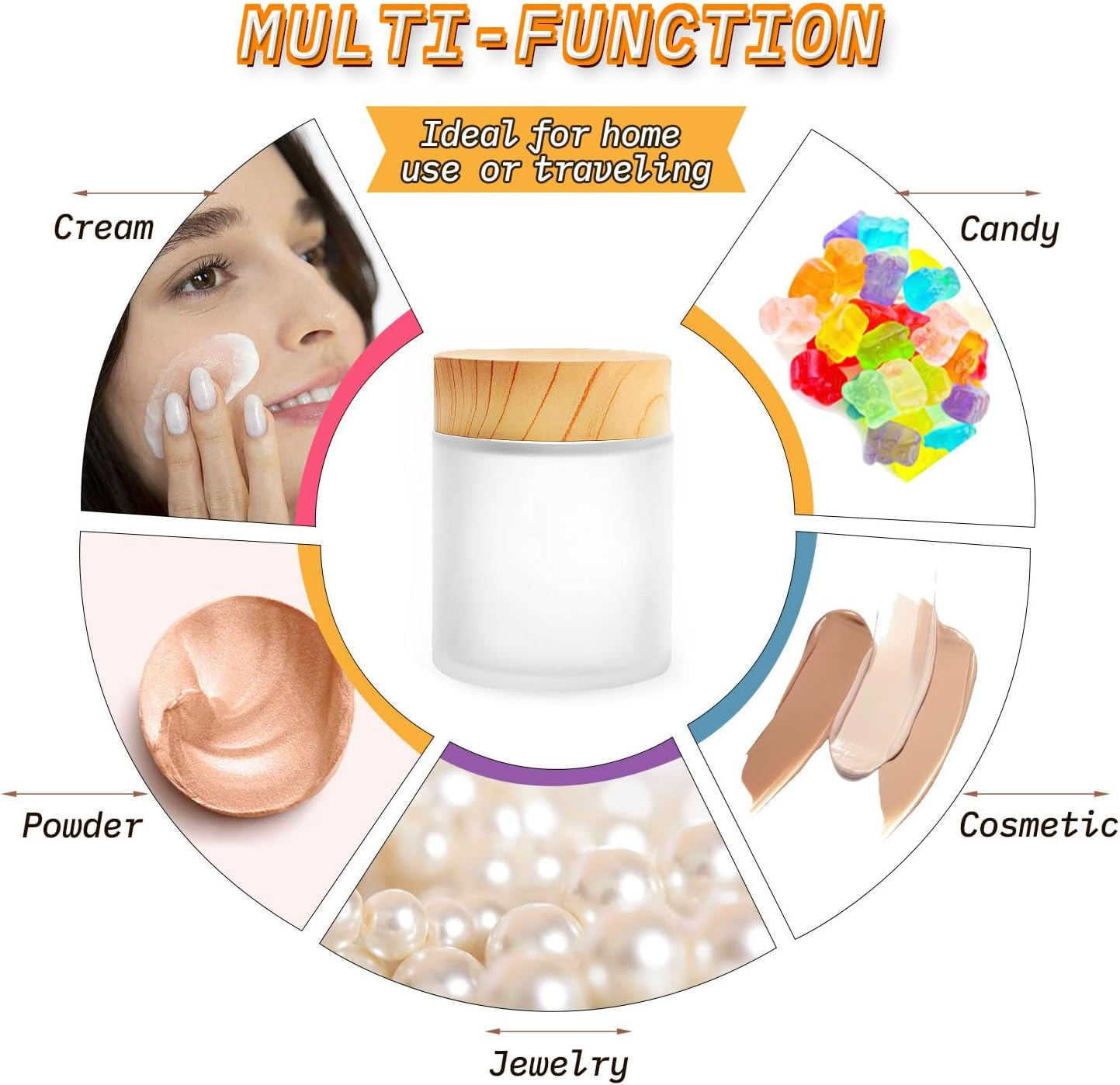 4 Pack 100G/3.4Oz Frosted Glass Cream Jars Refillable Cosmetic Containers Translucent Sample Jar Pot with Plastic Wood Grain Lids for Lotion Cream Eyeshadow Moisturiser Make Up image number 5