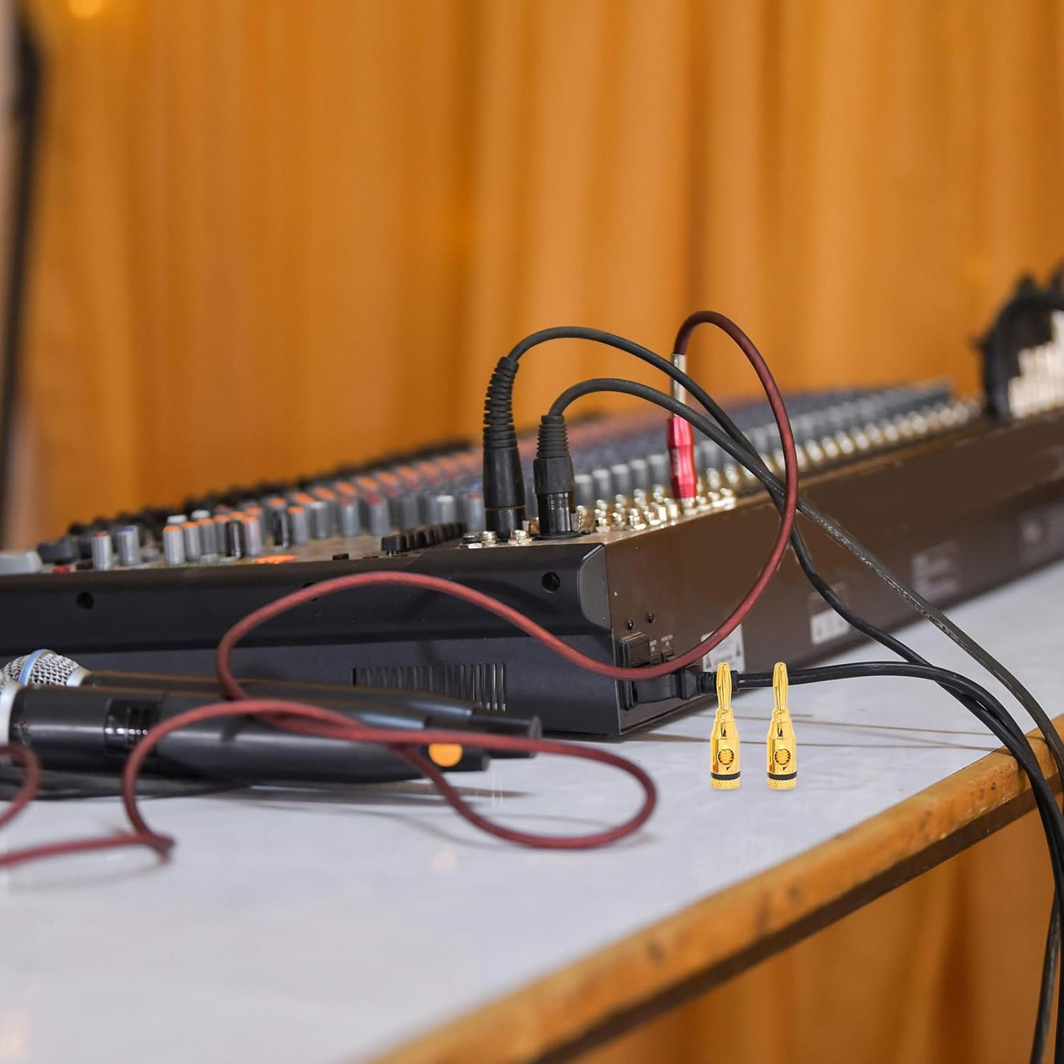 MERRYHAPY 4Pcs Gold Plated Banana Plugs Speaker Connector Open Screw Type for Small Plug Speaker Wire Home Audio Accessories (2 Red, 2 Black) image number 4