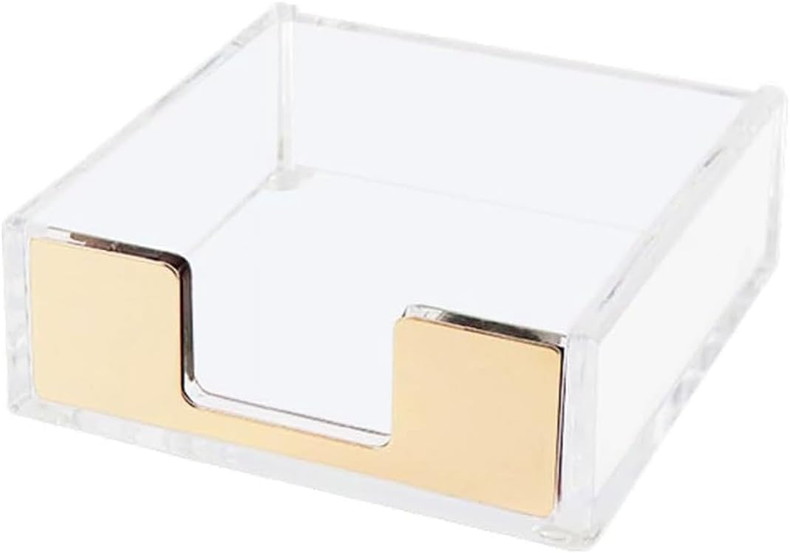 AIMALL Transparent Acrylic Rose Gold Note Holder, Marble Desktop Storage Box for Office Supplies, Memo Pads, and Small Item Organisation, 3.74 X 3.93 X 1.18 Inch