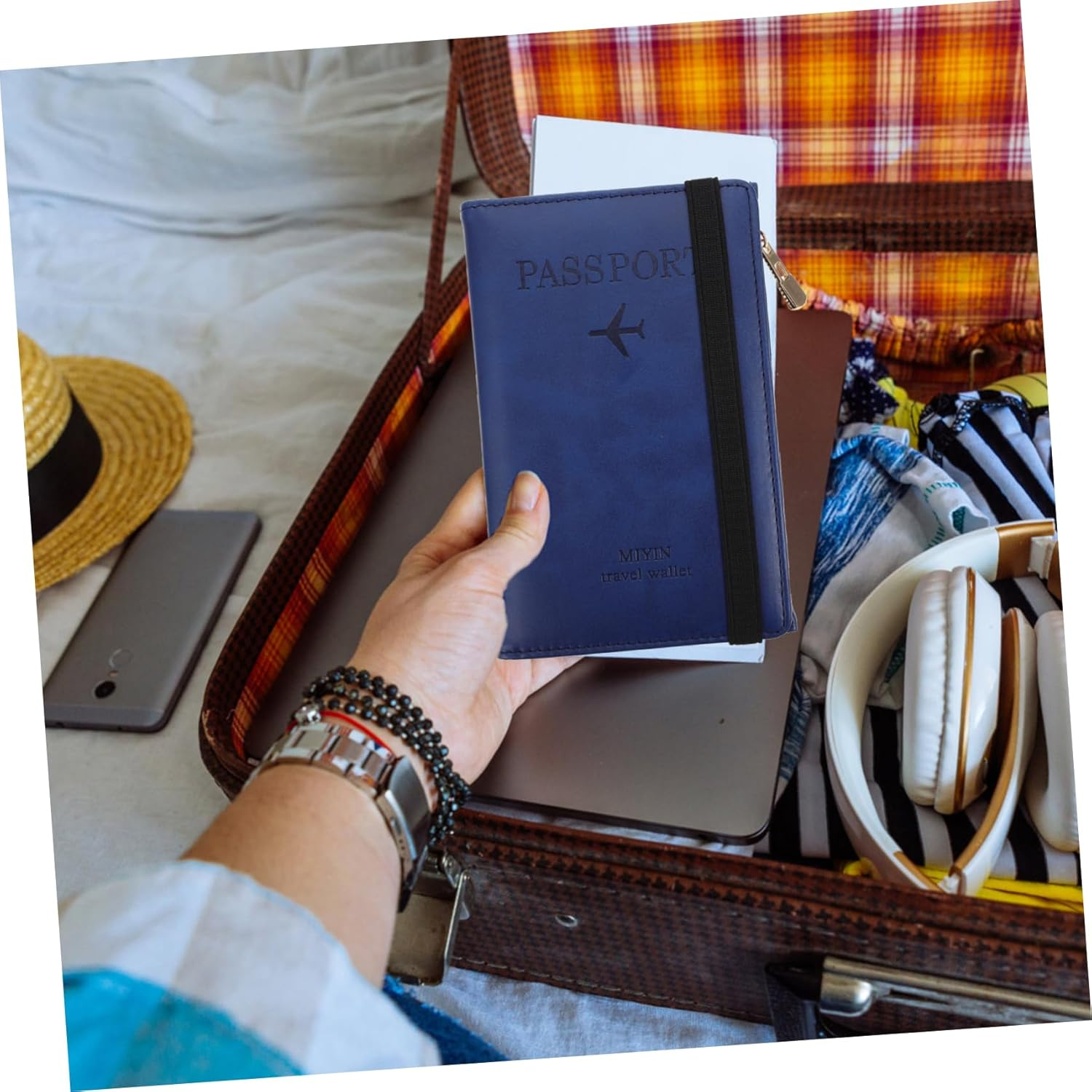 HONMEET Pu Passport Holder and Cardholder RFID Blocking Travel Document Organizer Short Style Cover Suitable for Travel and Secure Storage in Royal Blue image number 2